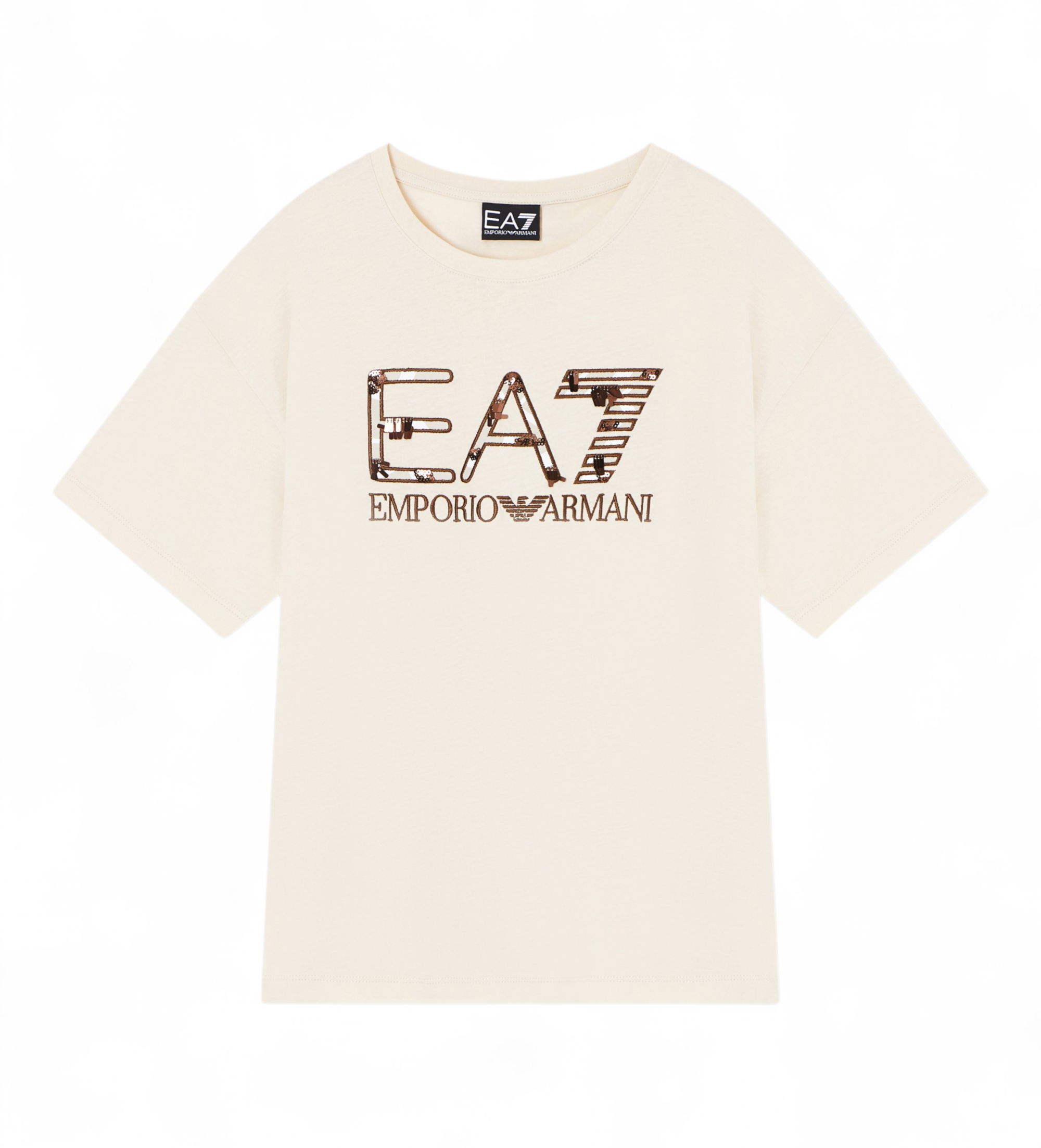 EA7 für Mädchen. 7G000213_AF21636 LOGO SERIES GIRL beige T-Shirt (16Años= 168cm), Lässig, Baumwolle, Kurzarm, Kinderbekleidung