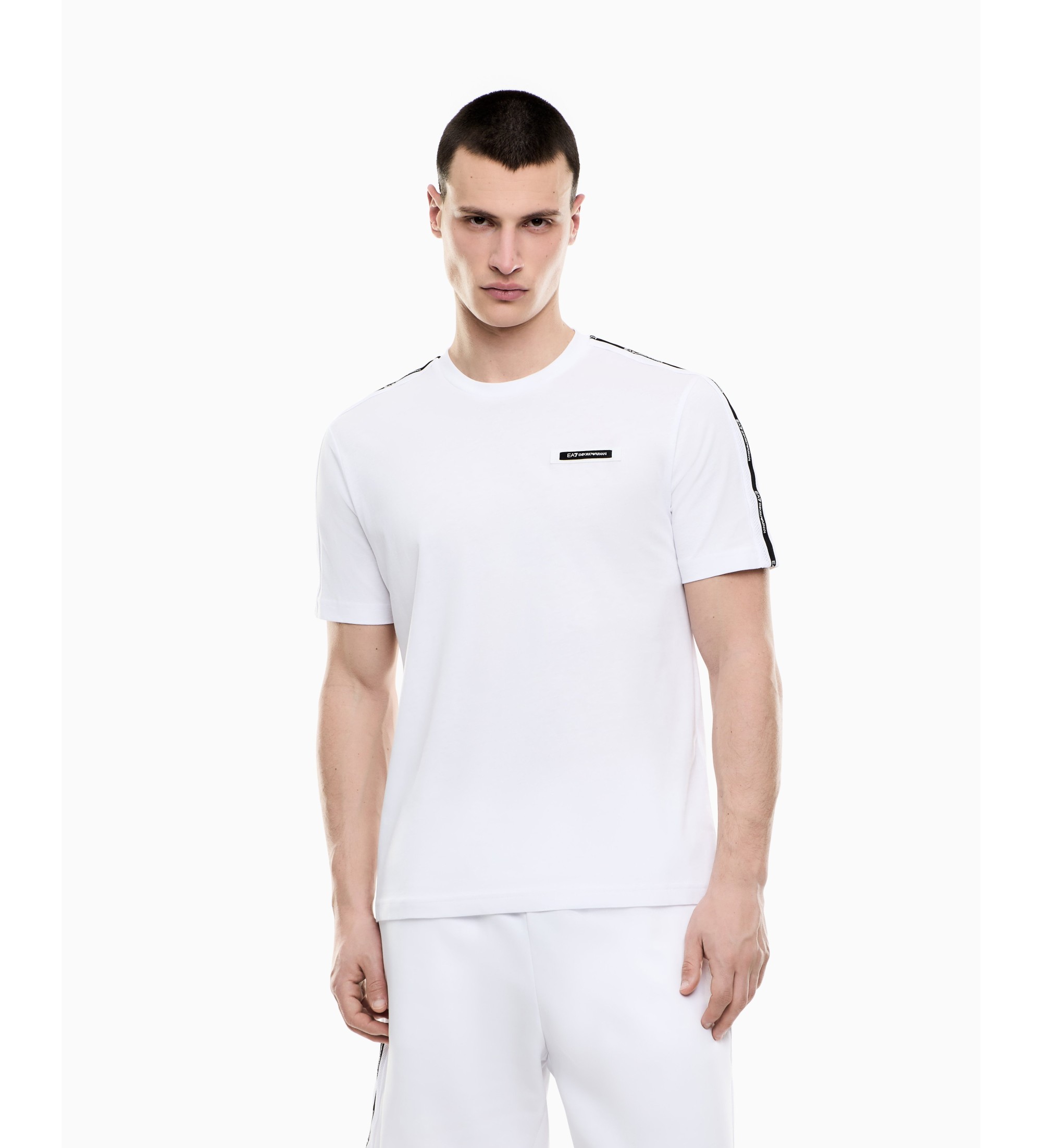 EA7 für Herren. 7M001476_AF10375 Logo Series Einzel-T-Shirt weiß (S), Lässig, Baumwolle, Kurzarm