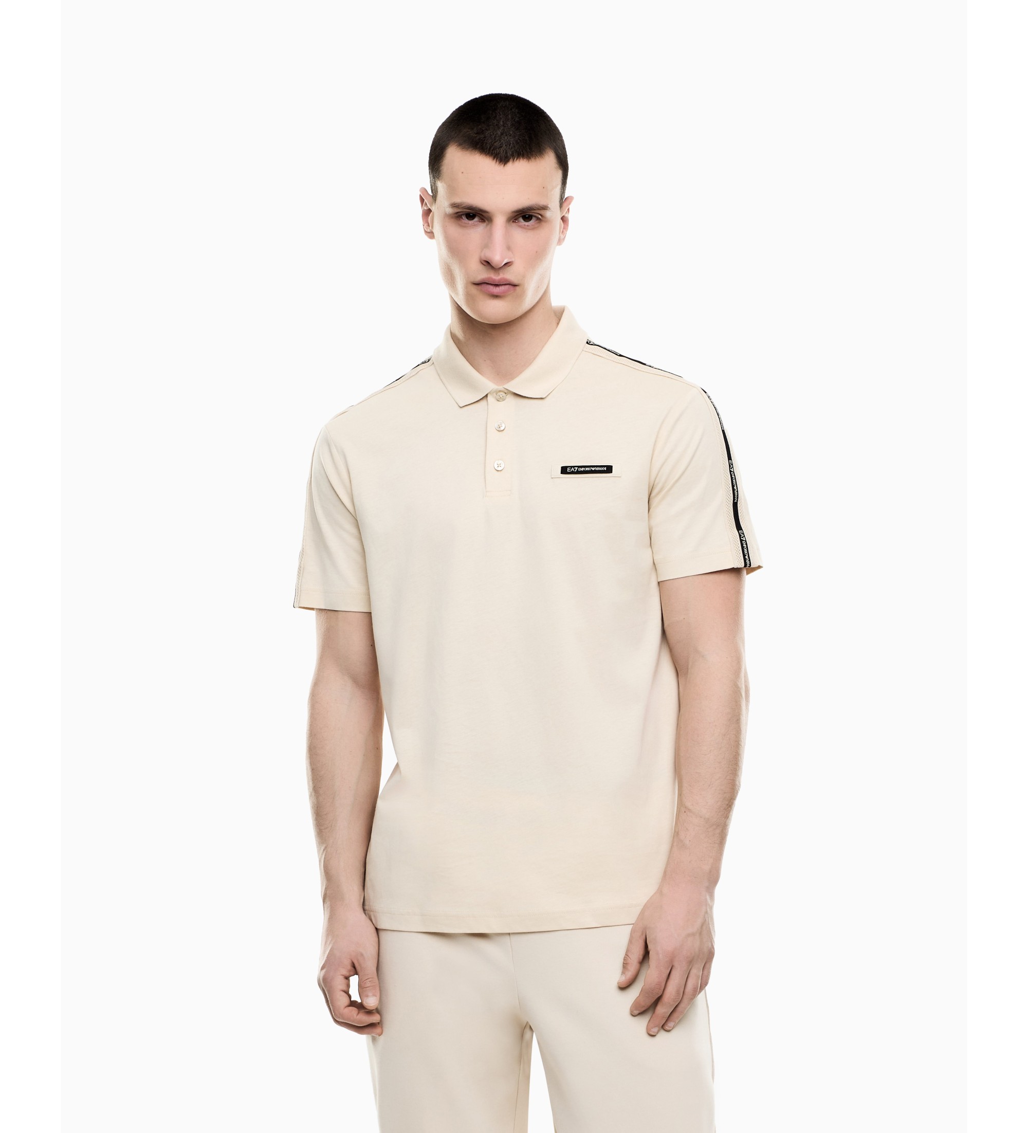 EA7 für Herren. 7M001477_AF10375 Polo Logo Serie beige (L), Lässig, Baumwolle, Kurzarm