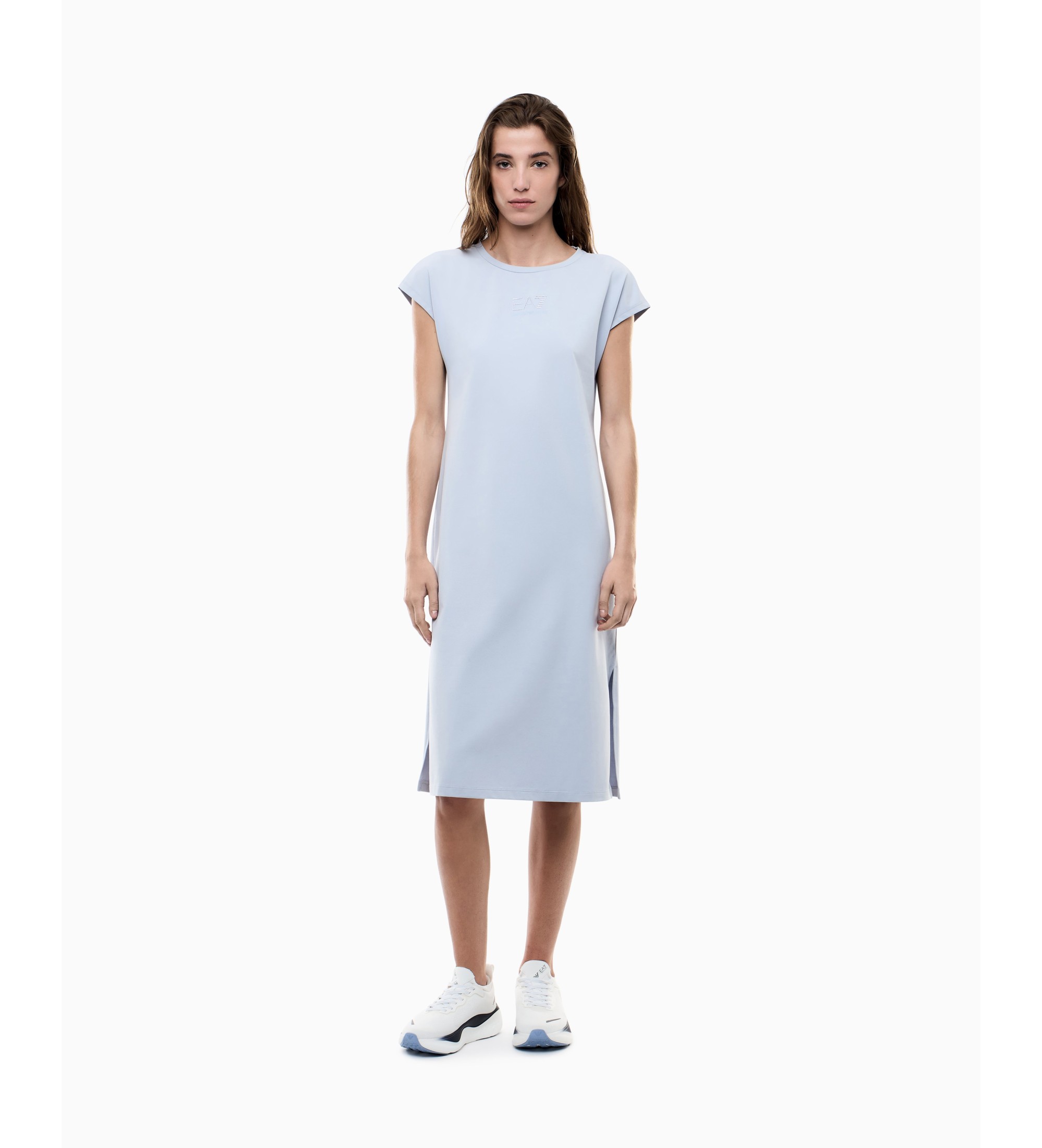 EA7 für Damen. 7W000957_AF12484 Logo-Kleid blau (M), Lässig, Baumwolle, Kurzarm
