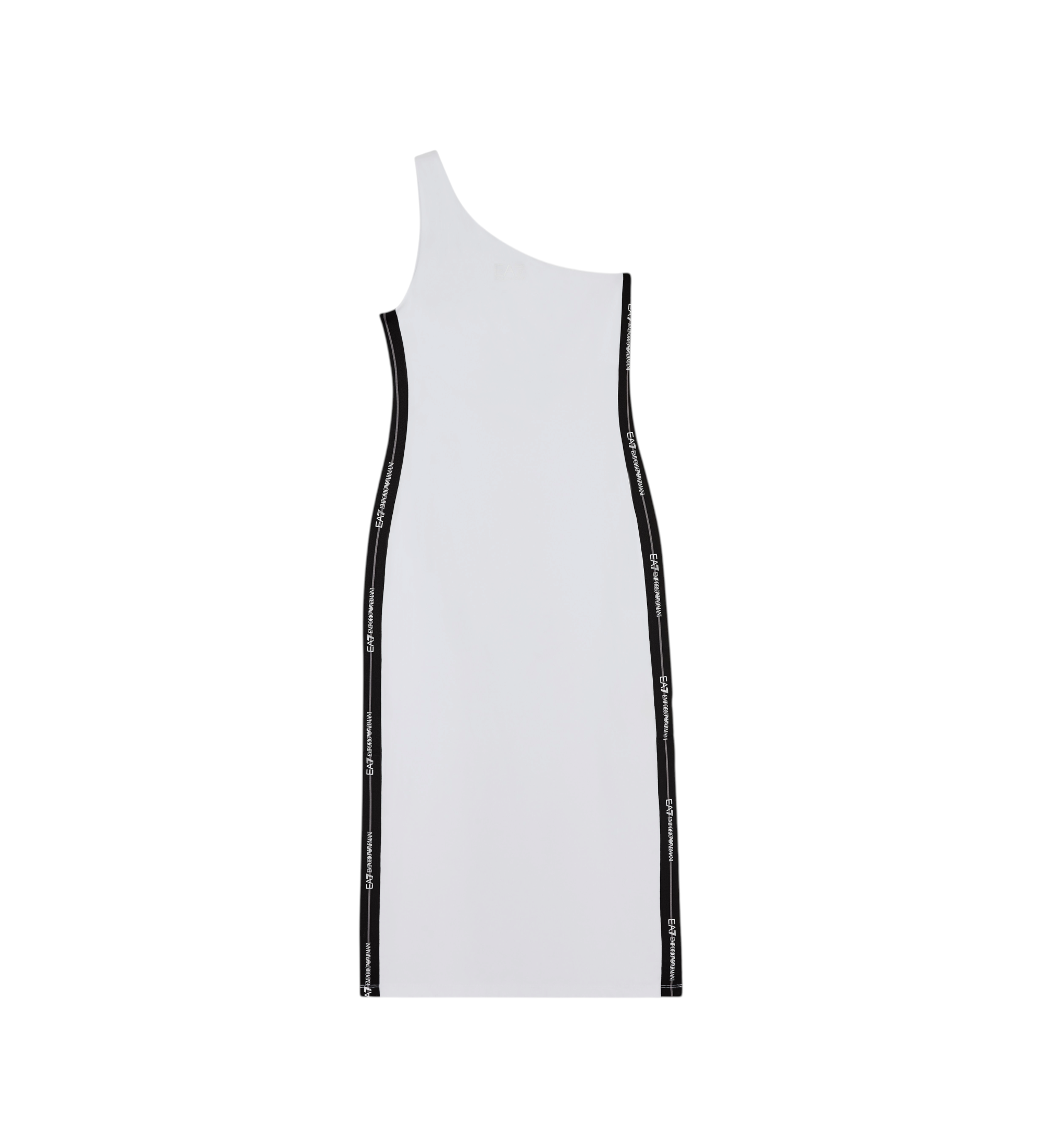 EA7 für Damen. 7W000962_AF12484 Asymmetrisches Kleid aus weißem elastischem Strick (L), Sportlich, Baumwolle, Ärmellos / Hosenträger