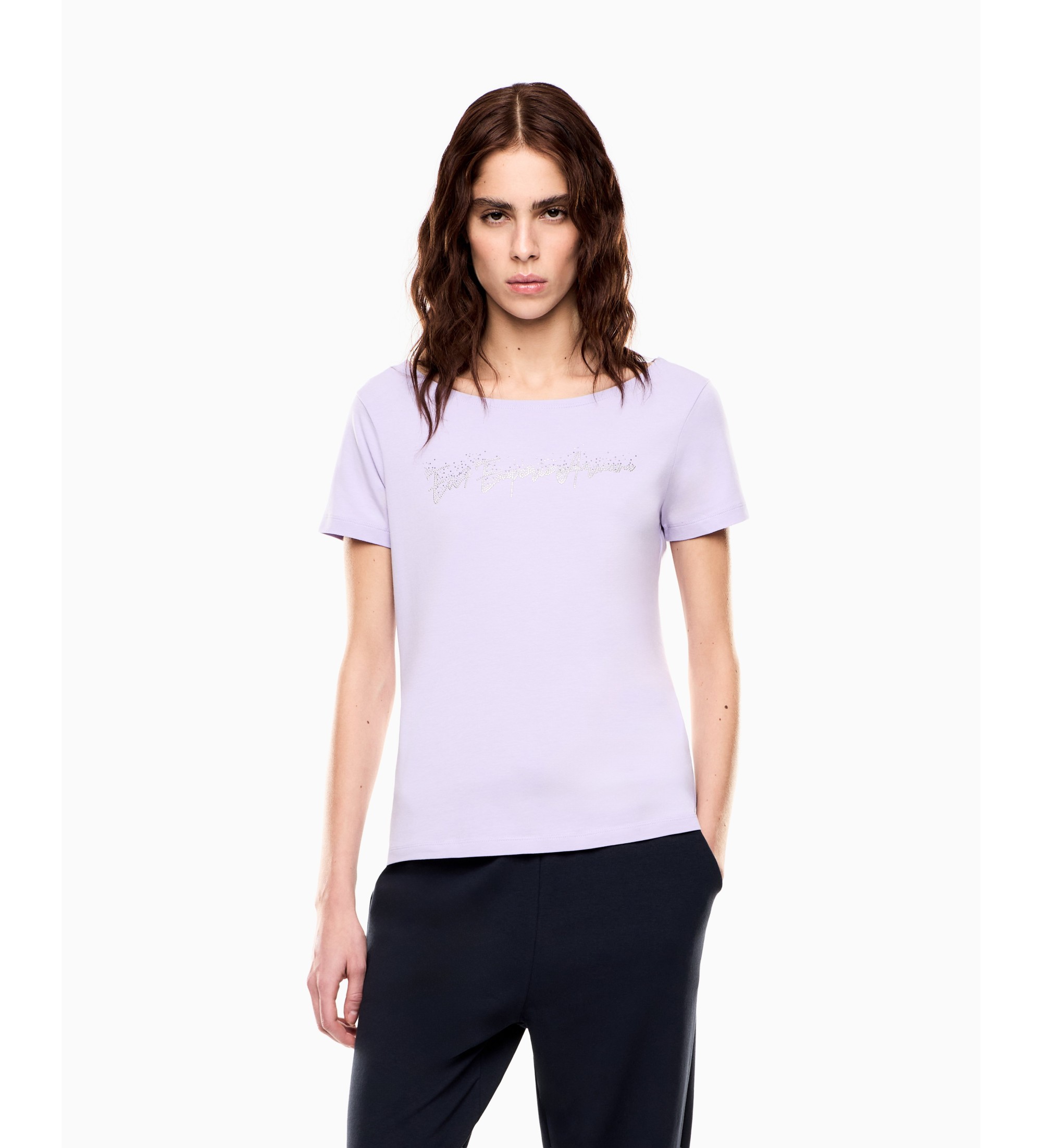 EA7 für Damen. 7W000978_AF10373 Lila Logo Series T-Shirt (XXS), Lässig, Flieder, Baumwolle, Kurzarm