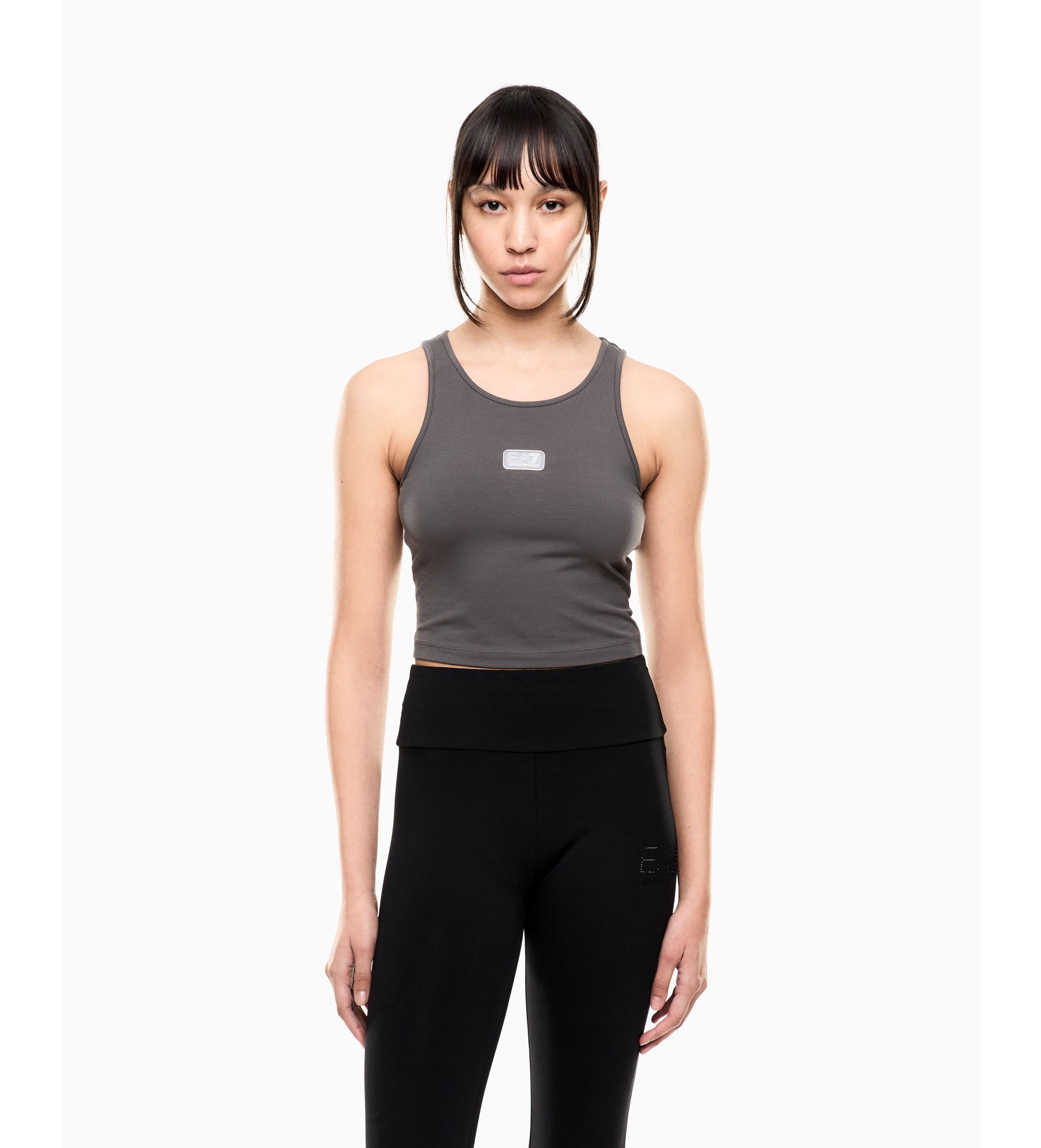 EA7 für Damen. 7W001113_AF14752 Elastisches Strick-Top aus Baumwolle in Grau (M), Sportlich, Ärmellos / Hosenträger