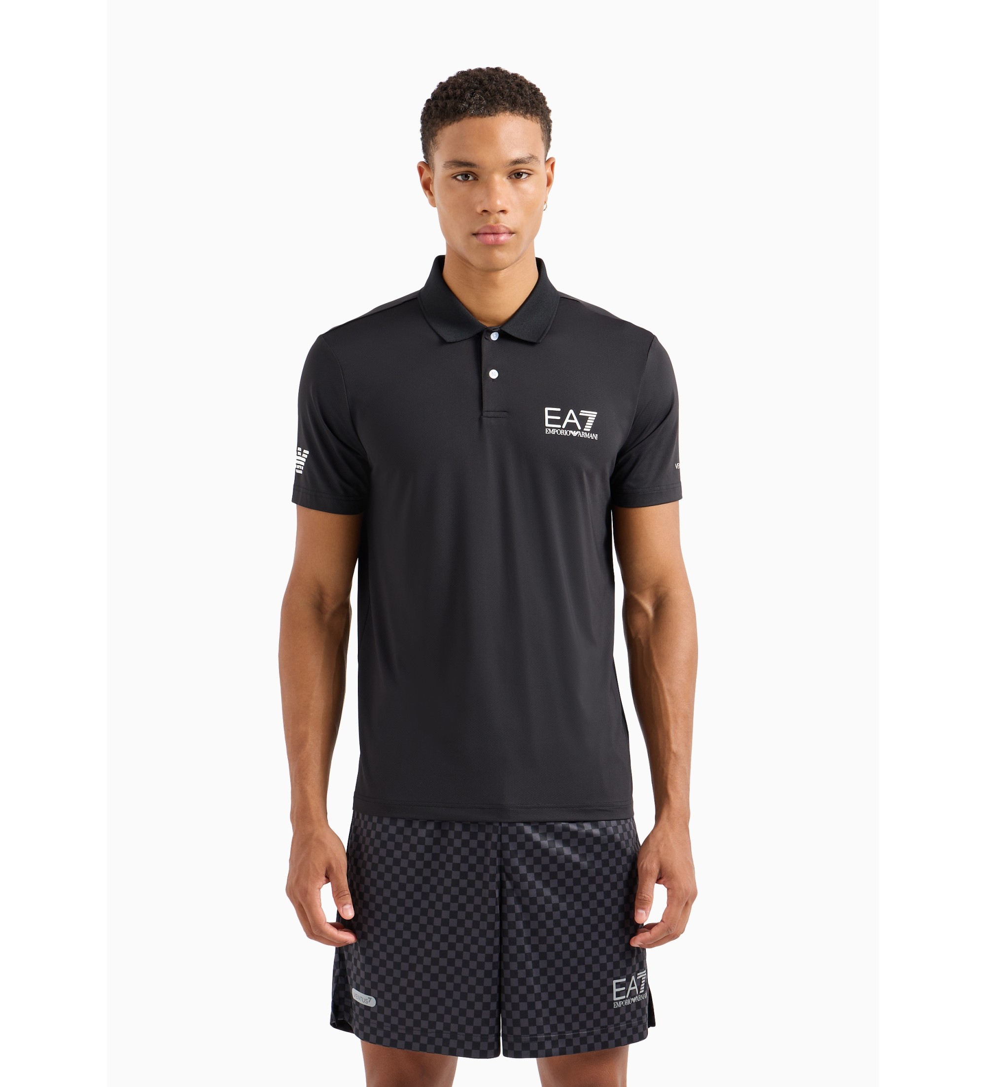 EA7 für Herren. 8NPF23_PJEMZ Polo Sport Ventus 7 schwarz (S), Lässig, Sportlich, Polyester, Kurzarm