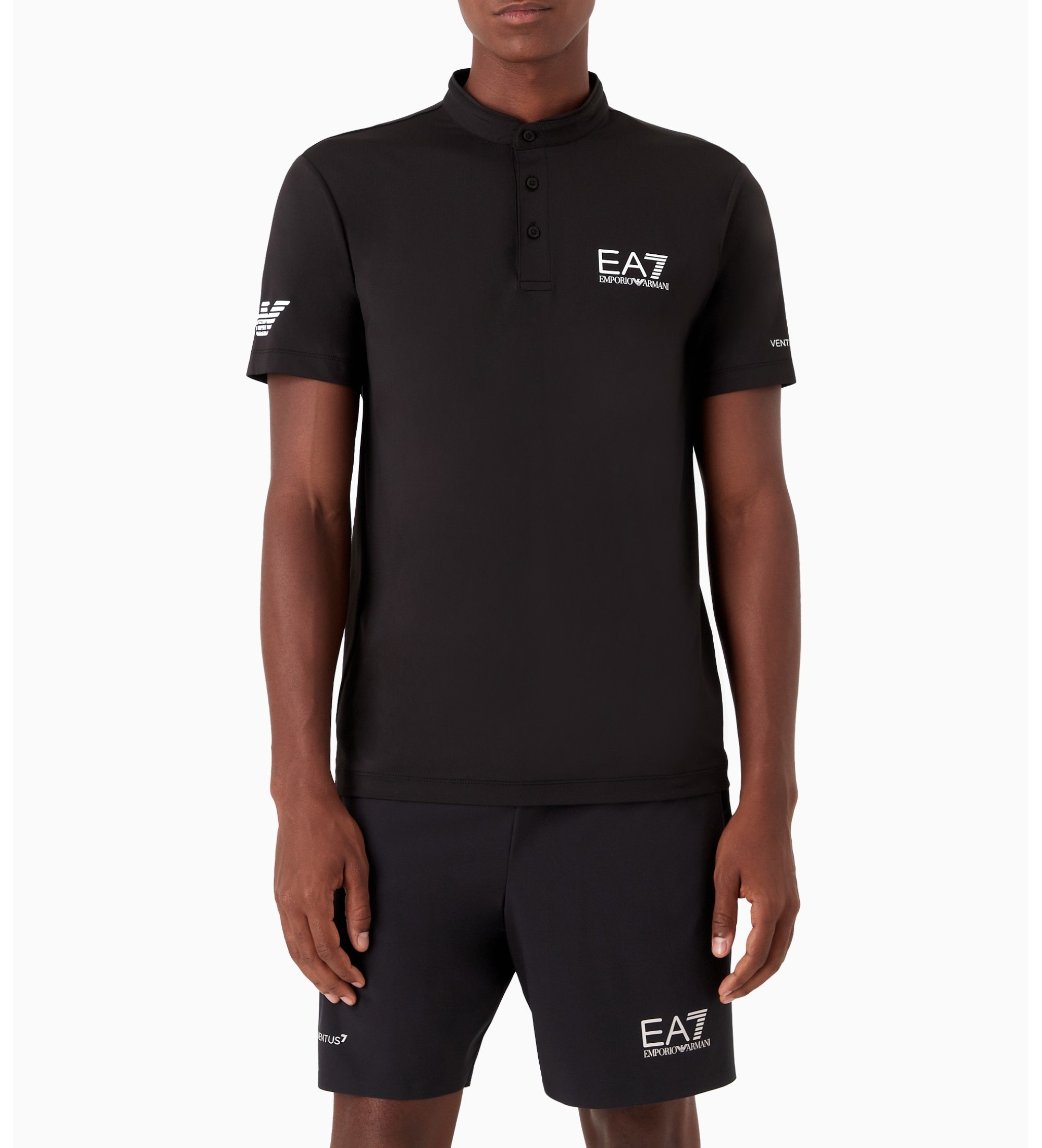 EA7 für Herren. 8NPT21_PJEMZ Polo Ventus7 M Serafino schwarz (M), Sportlich, Tennis/Padel, Polyamid, Kurzarm