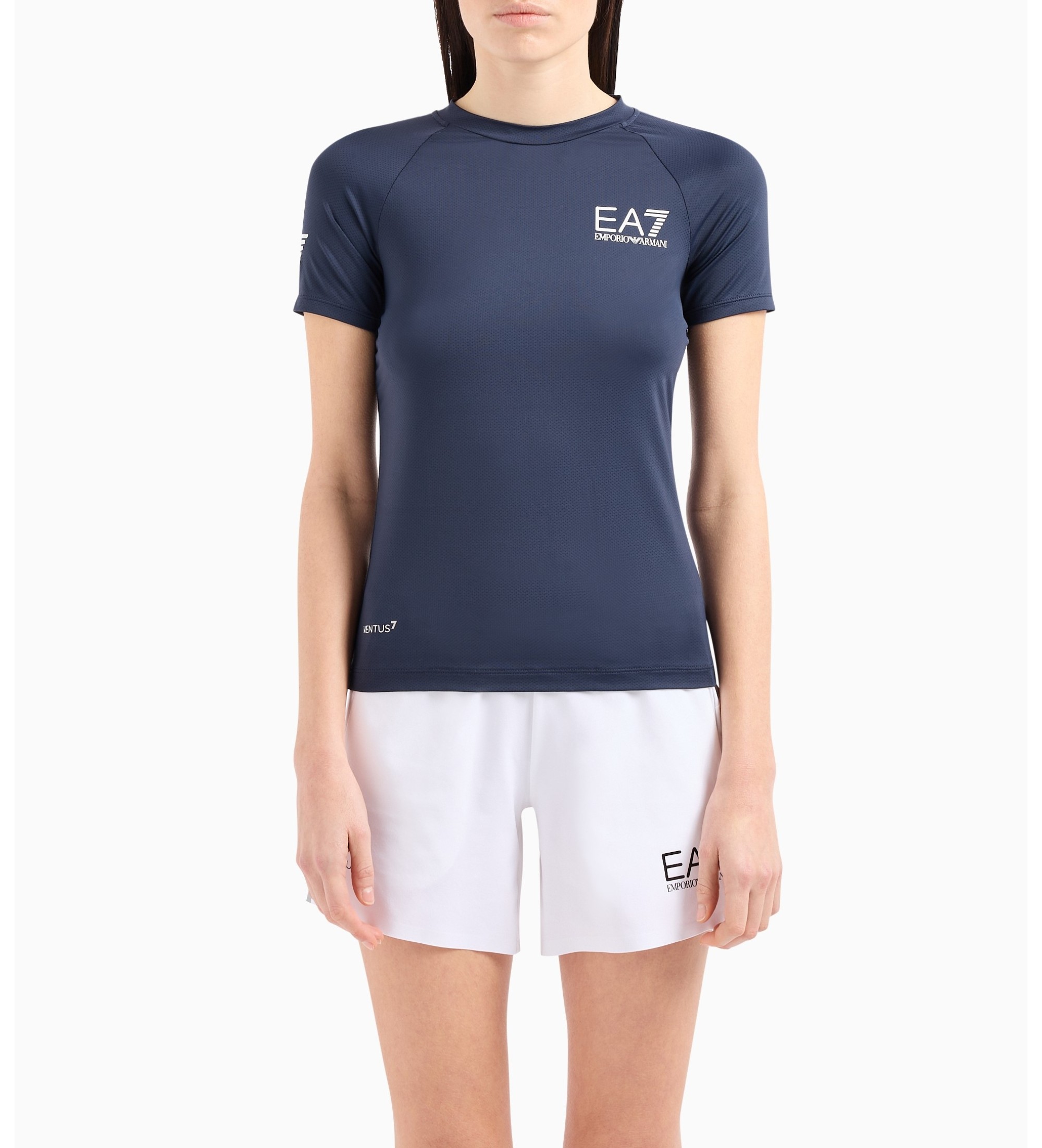 EA7 für Damen. 8NTT70_TJEMZ Marineblaues Sporthemd (S), Lässig, Sportlich, Multisport, Polyamid, Kurzarm
