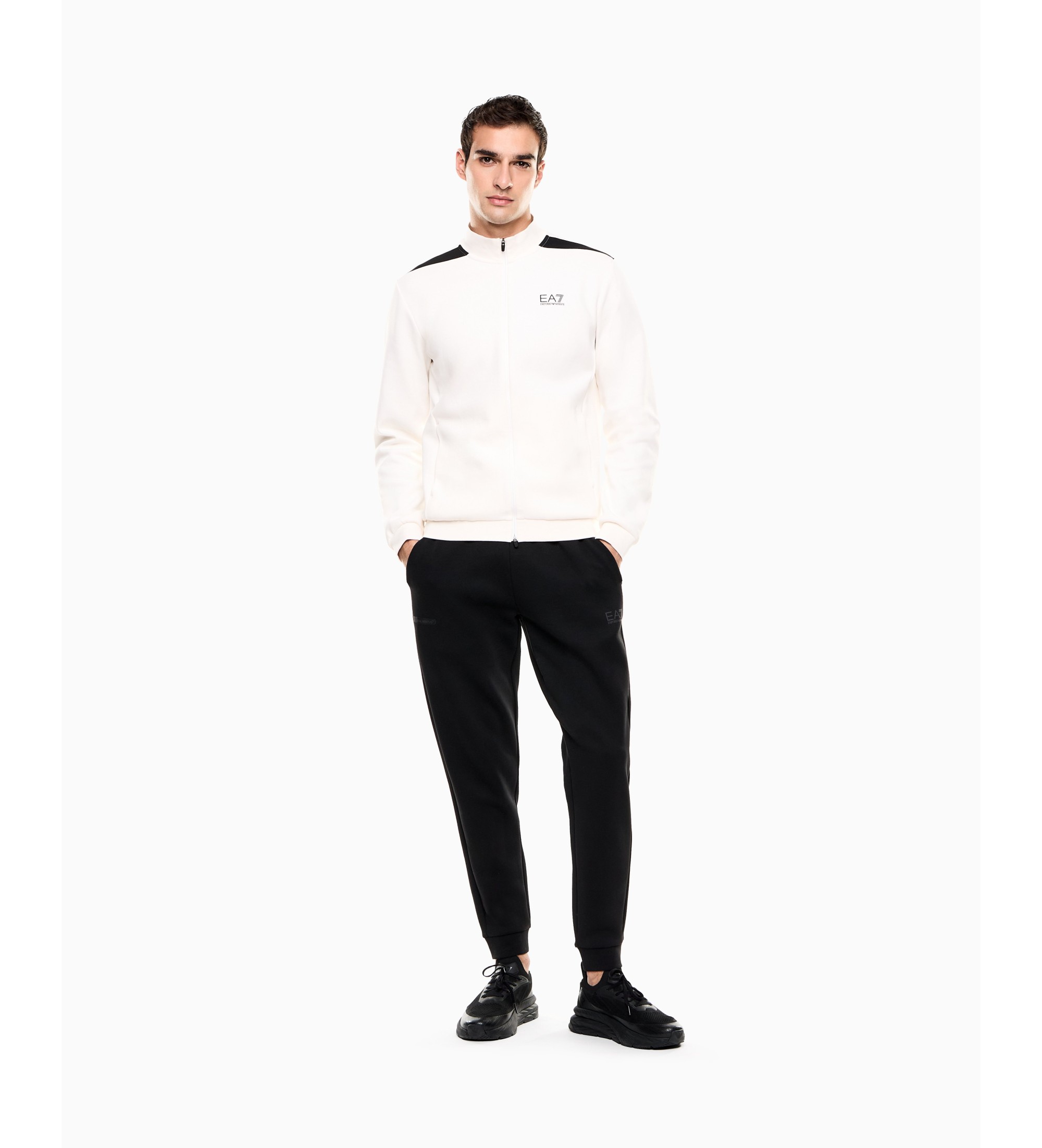 EA7 für Herren. 7M001601_AF20845 Trainingsanzug Natural Ventus gebrochenes Weiß und Schwarz (M), Lässig, Sportlich, Baumwolle, Langarm