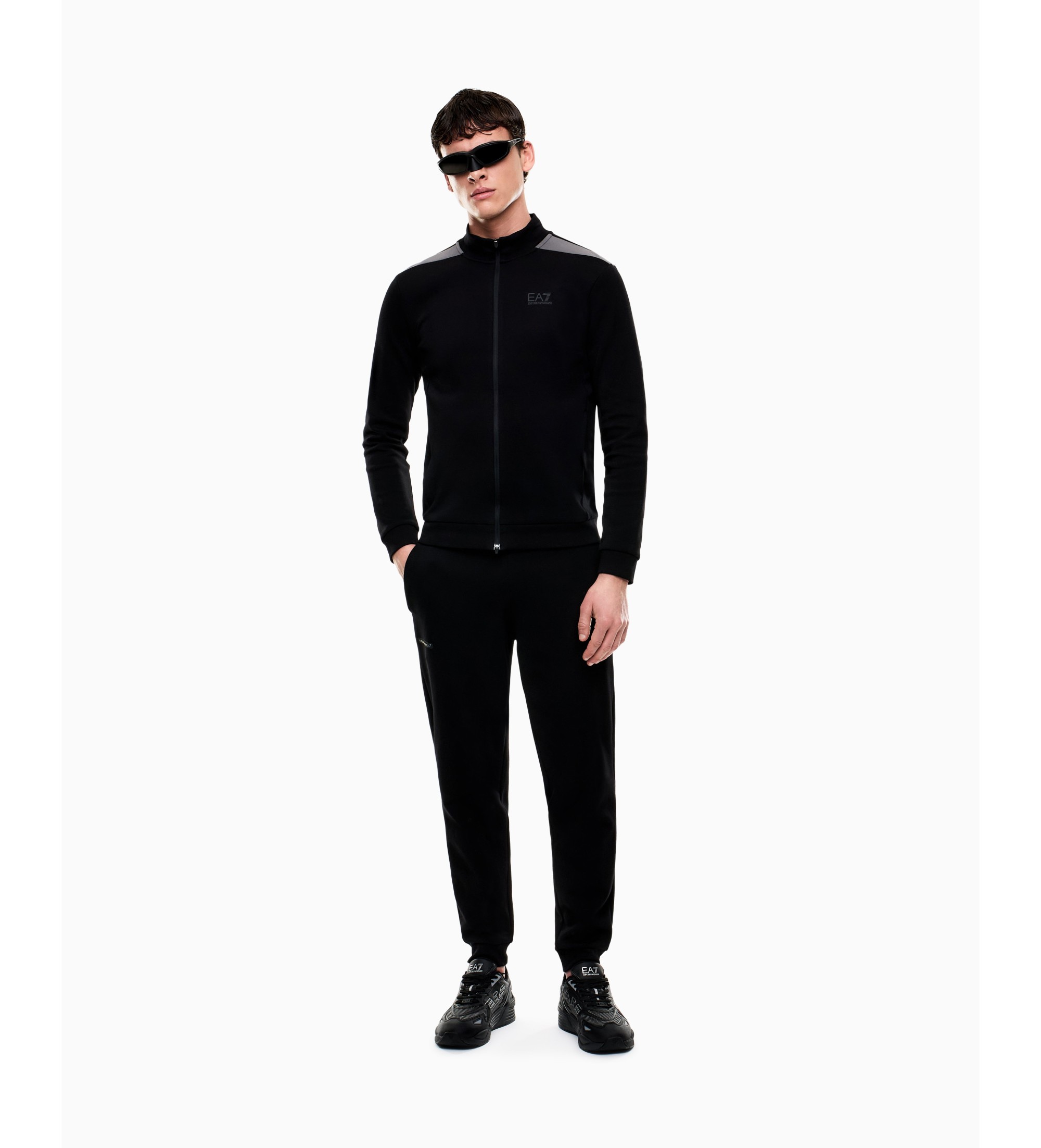 EA7 für Herren. 7M001601_AF20845 Natural Ventus schwarzes Set (XS), Sportlich, Baumwolle, Langarm