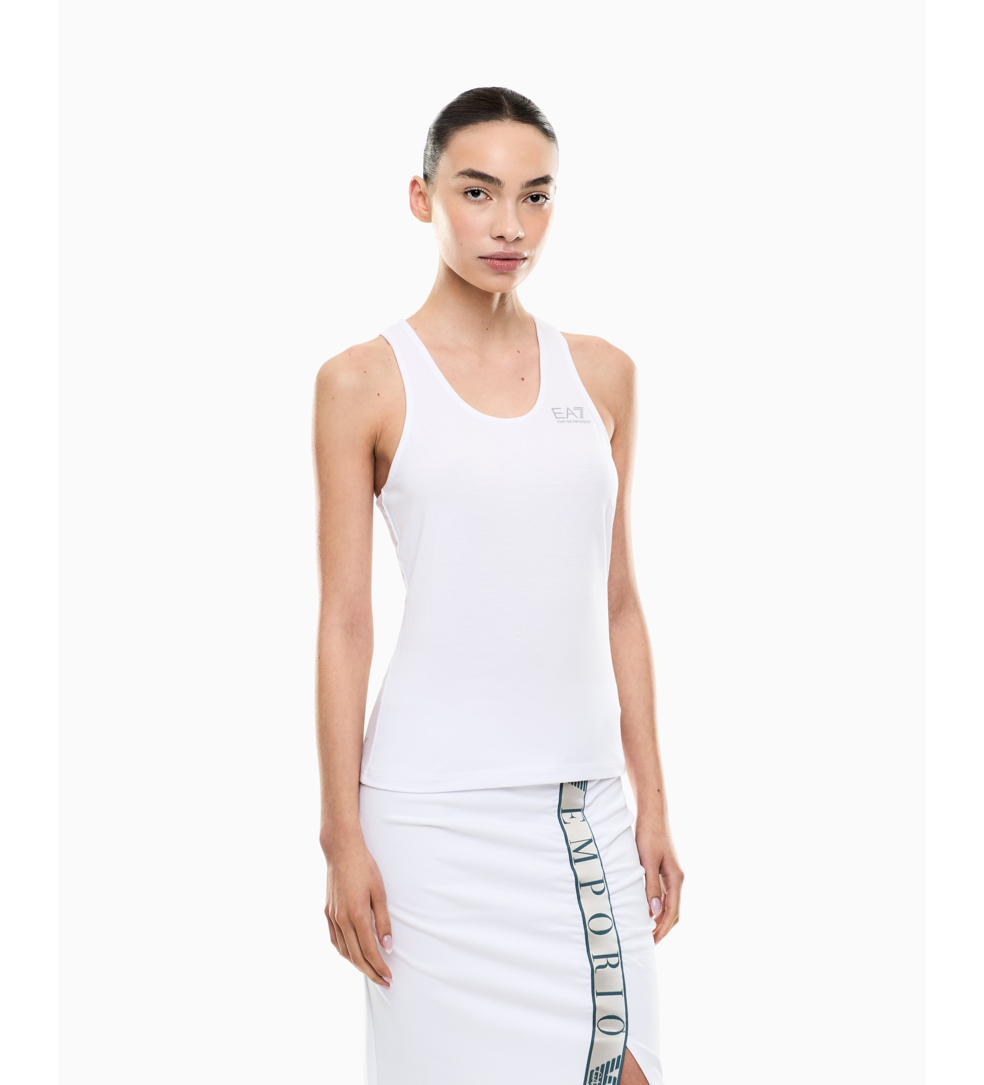 EA7 für Damen. 7W001147_AF12945 Weißes Natural Ventus Trägershirt (M), Sportlich, Ärmellos / Hosenträger, Recyceltes Polyester