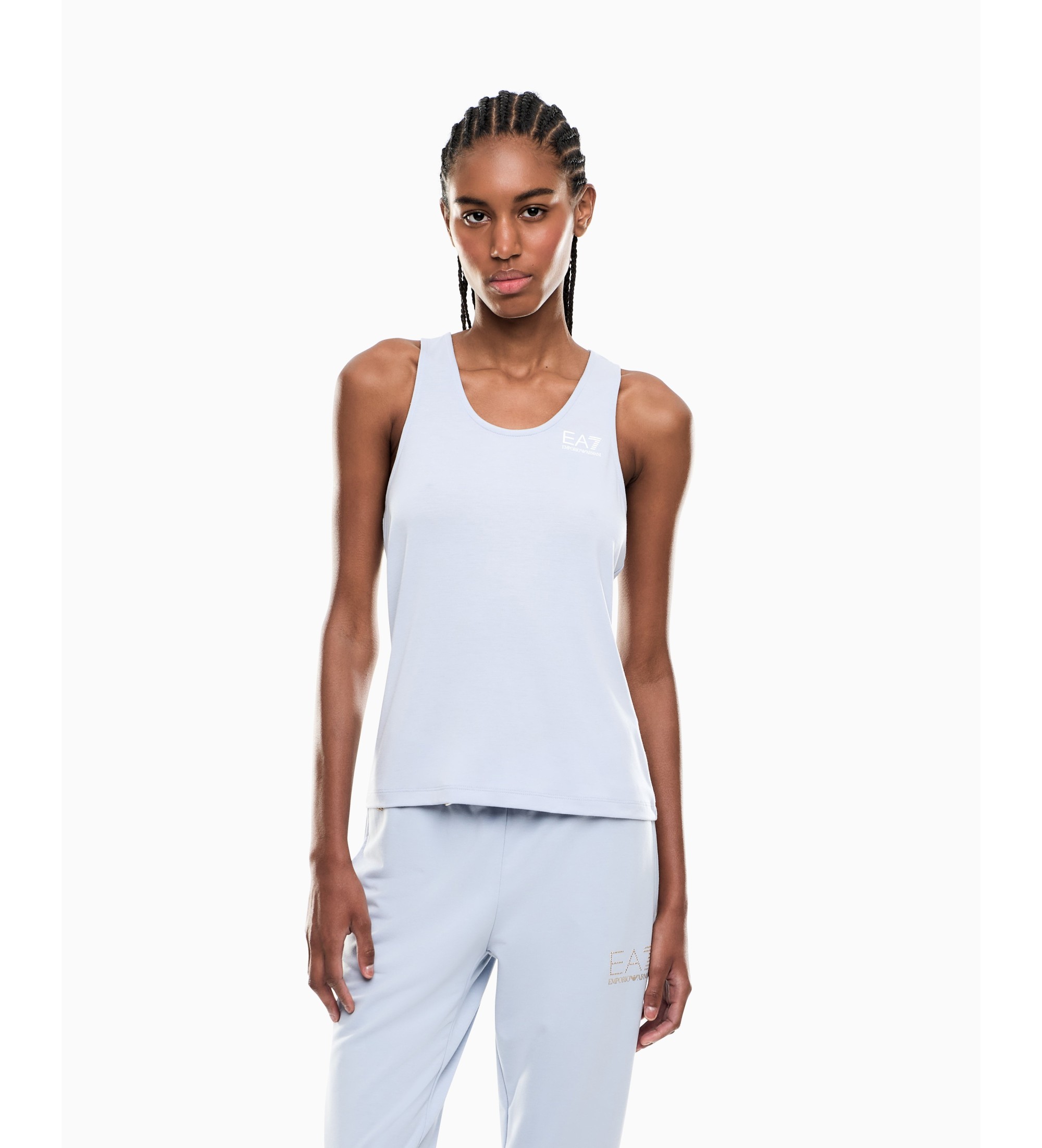 EA7 für Damen. 7W001147_AF12945 Technisches Gewebe T-Shirt Natural Ventus7 weiß (M), Blau, Sportlich, Ärmellos / Hosenträger, Recyceltes Pol