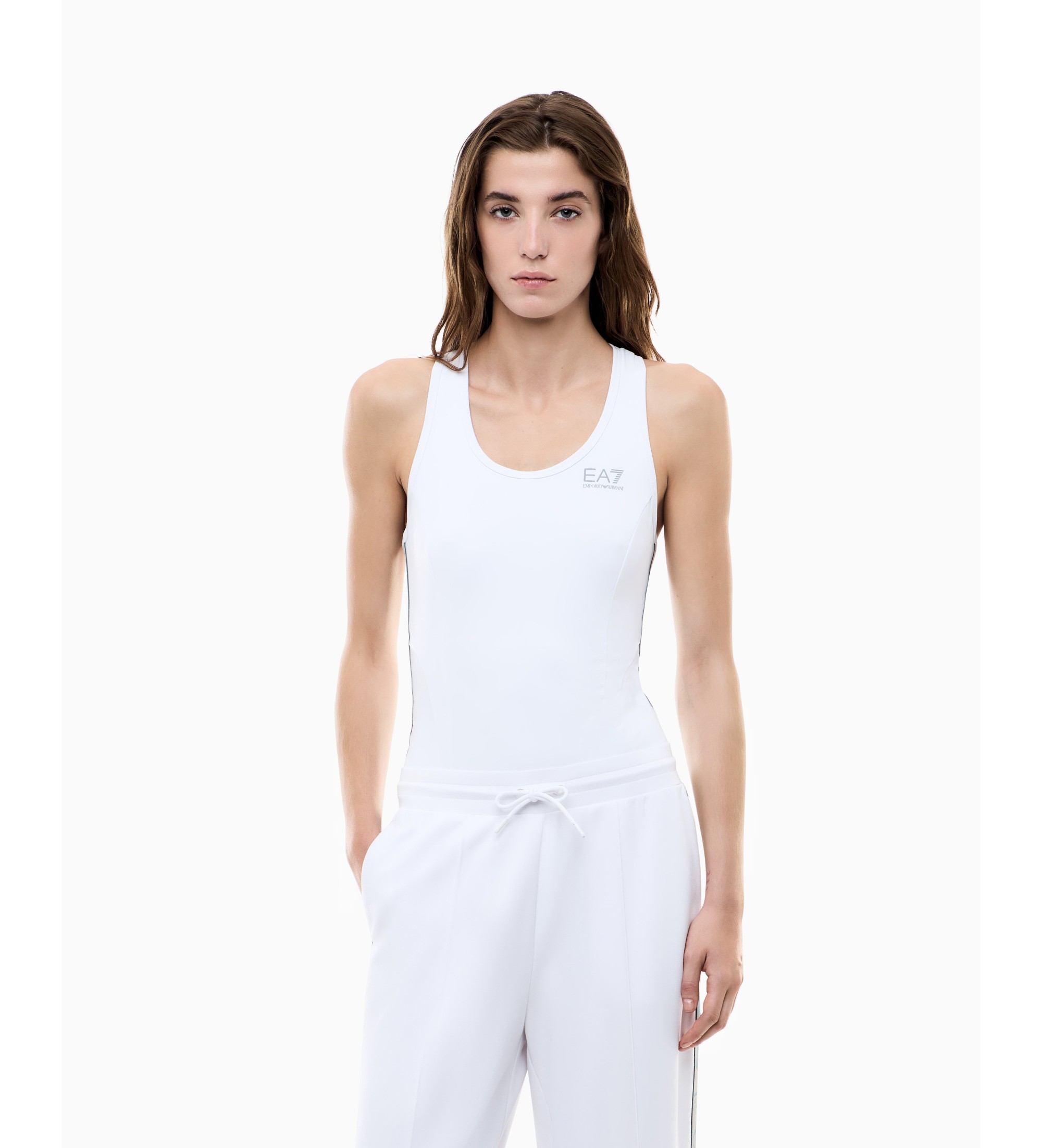 EA7 für Damen. 7W001148_AF12625 Body aus technischem Gewebe Natural VENTUS7 weiß (S), Lässig, Heimtextilien, Polyamid, Ärmellos / Hosenträge