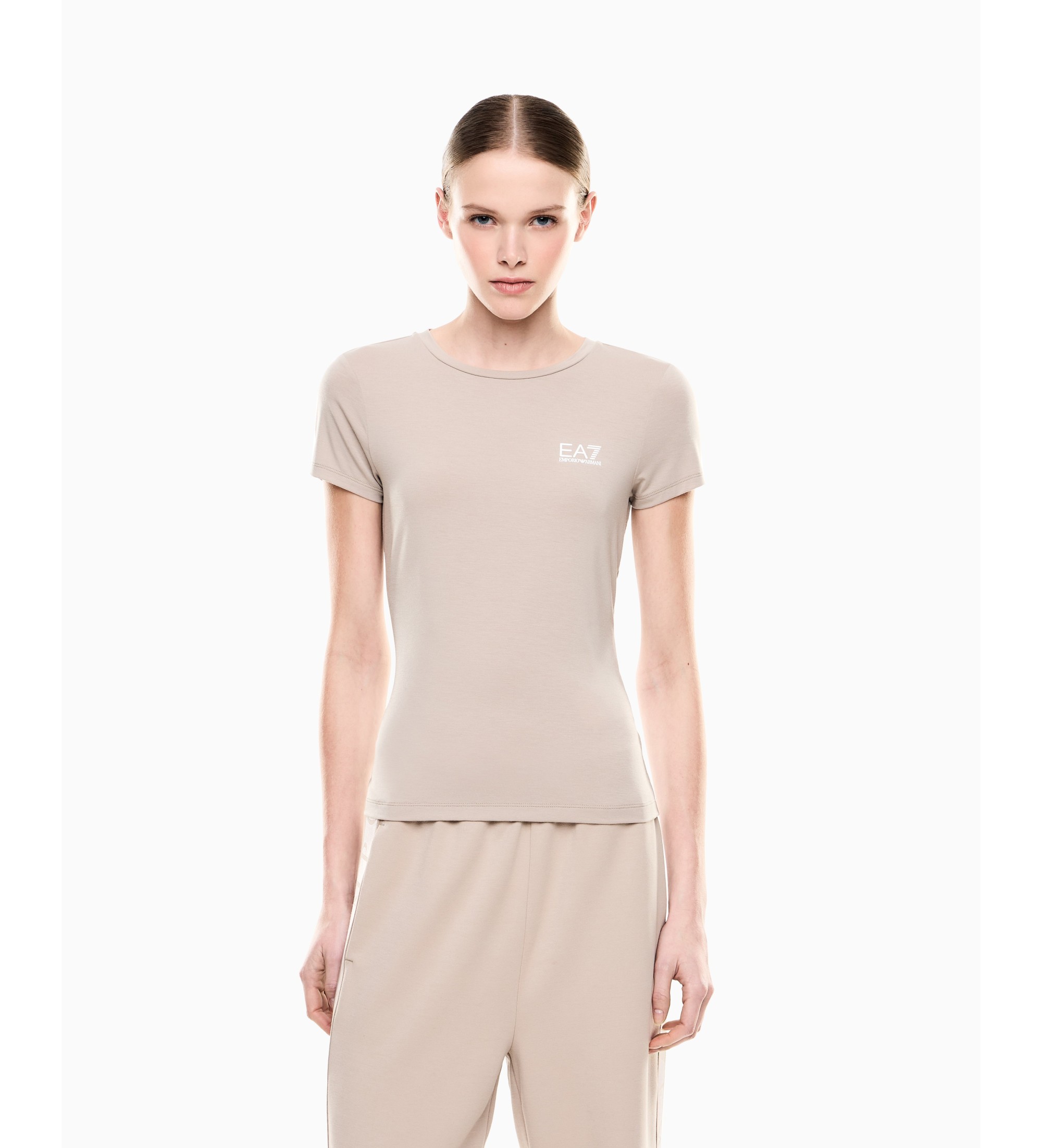EA7 für Damen. 7W001149_AF12945 Technisches Stoff-T-Shirt Natural Ventus7 neige (S), Beige, Sportlich, Kurzarm, Recyceltes Polyester