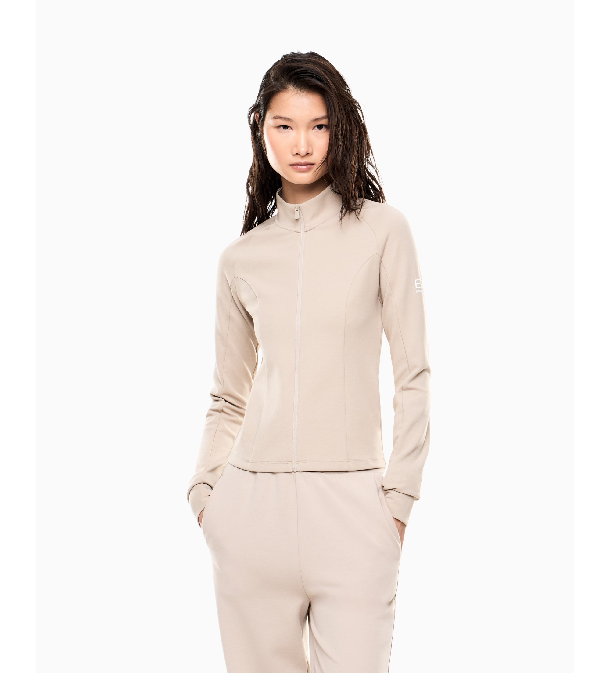 EA7 für Damen. 7W001150_AF12501 Cardigan-Sweatshirt aus technischem Gewebe Natural VENTUS7 Dynamic Athlete neige (S), Beige, Sportlich, Recy