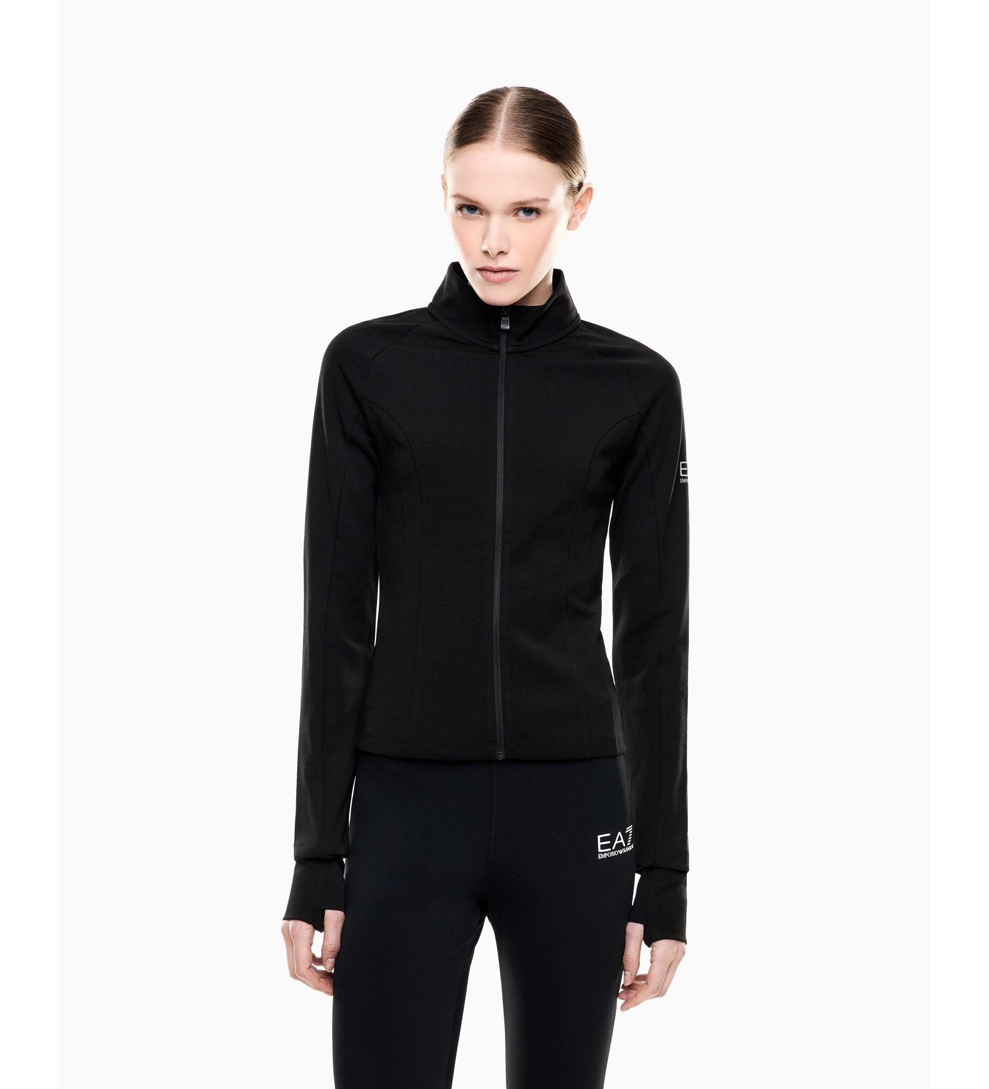 EA7 für Damen. 7W001150_AF12501 Cardigan-Sweatshirt aus technischem Gewebe Natural VENTUS7 Dynamic Athlete schwarz (S), Sportlich, Recycelte