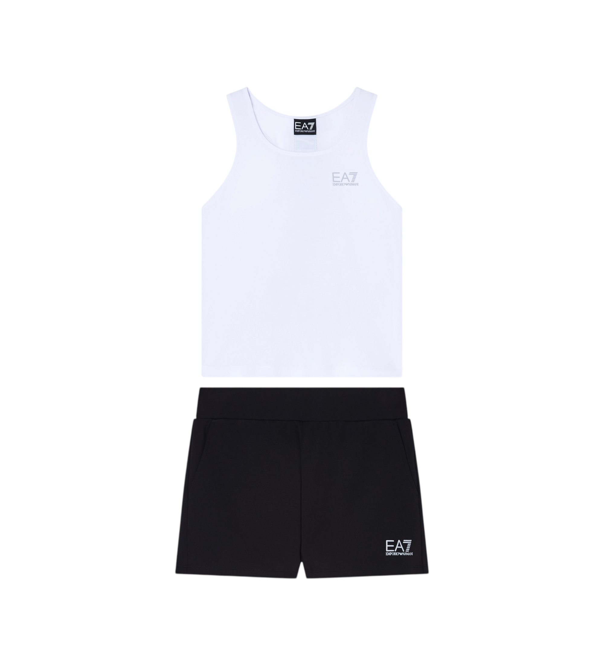 EA7 für Mädchen. 7G000222_AF12501 Top und Shorts Set Natural Ventus7 weiß und schwarz (14Años= 164cm), Sportlich, Polyester, Ärmellos / Hose