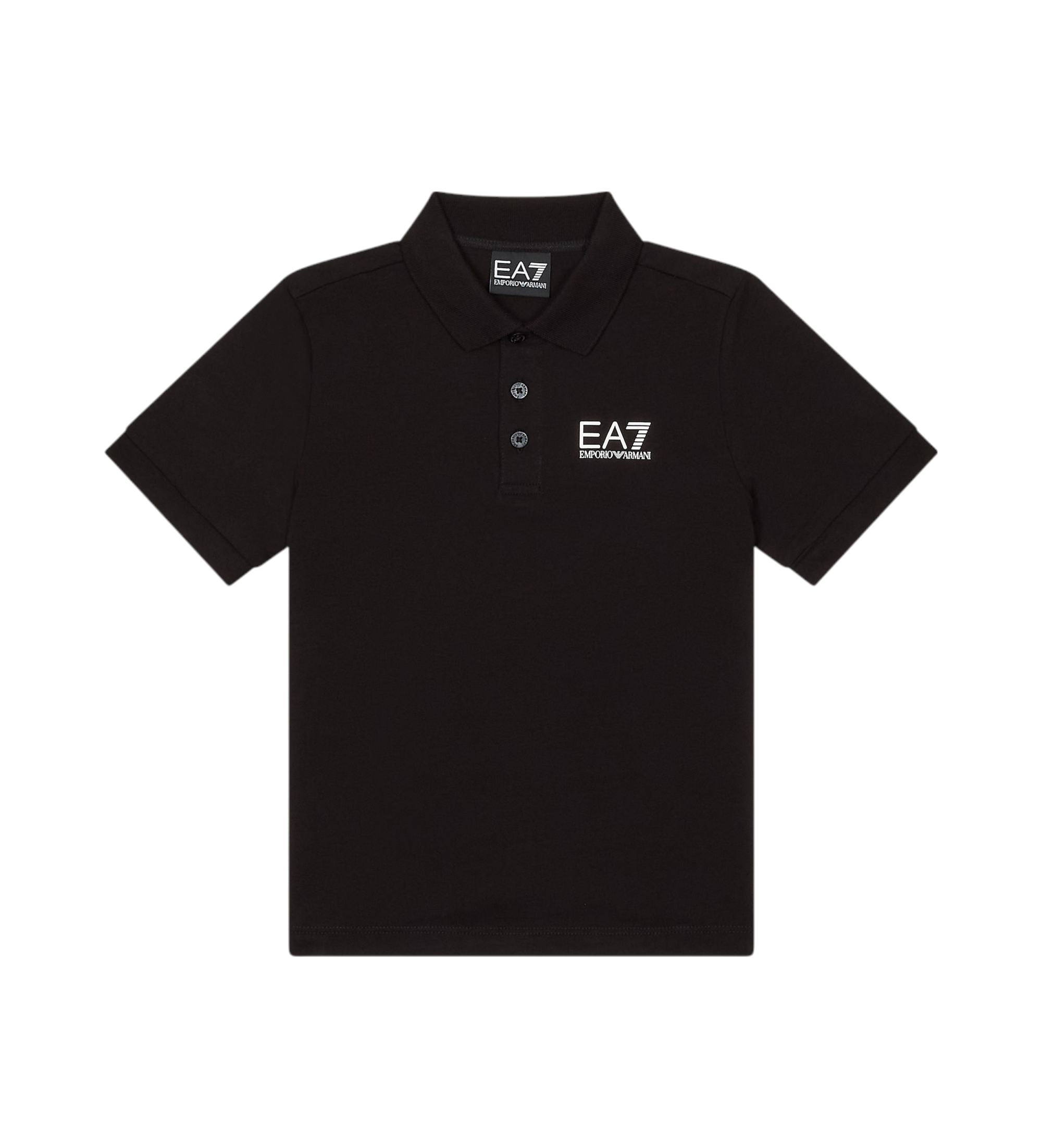 EA7 für Jungen. 7B000022_AF10378 Kurzarm-Poloshirt aus coolem schwarzem Baumwoll-Jersey (10Años= 142cm), Lässig, Baumwolle, Kinderbekleidung