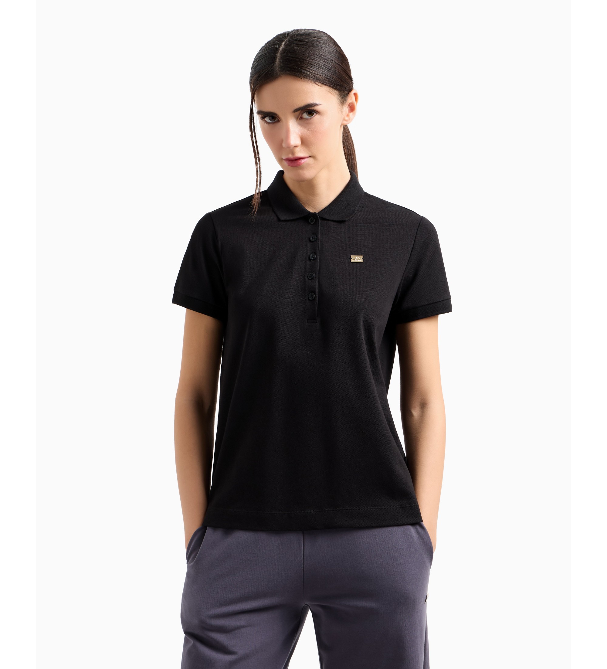 EA7 für Damen. 7W000030_AF12450 Micro Poloshirt schwarz (S), Lässig, Baumwolle, Kurzarm