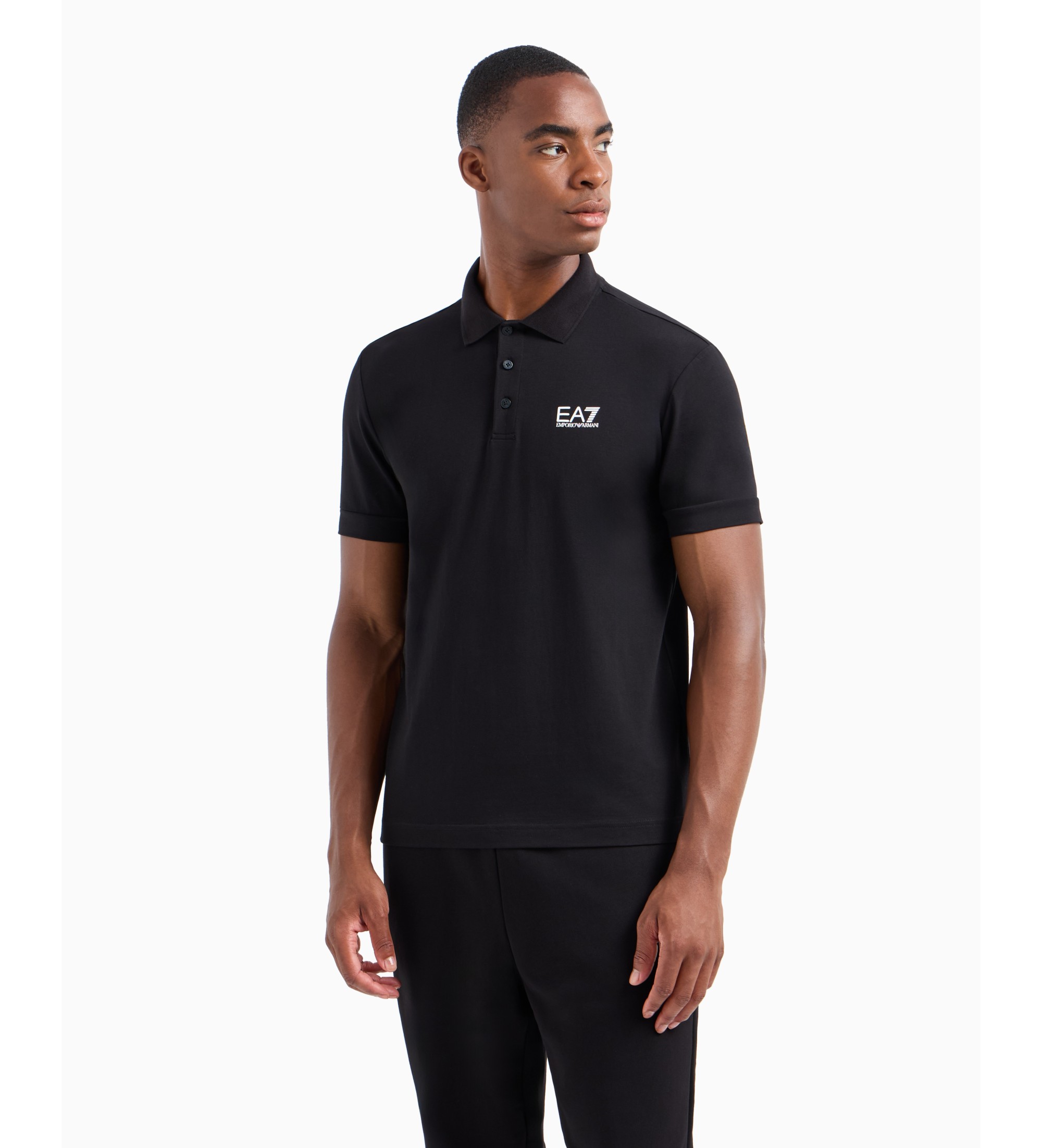 EA7voor mannen. 8NPF14_PJVQZ Zwarte Core identity poloshirt van katoen (S), Casual, Korte mouwen