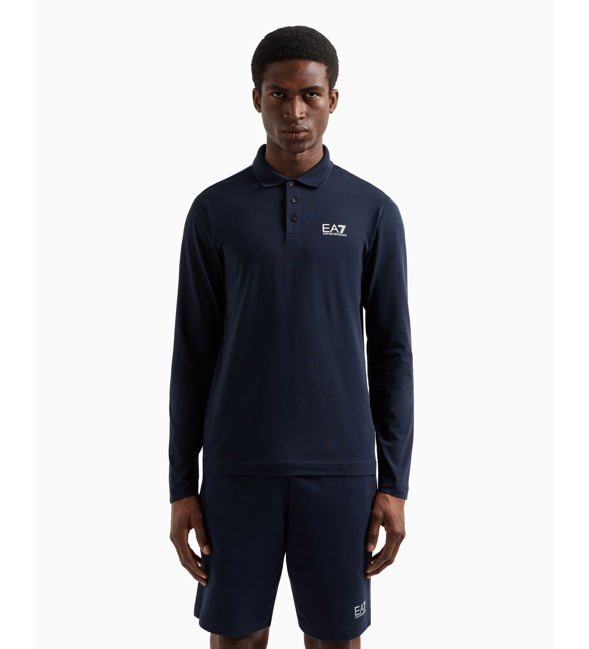 EA7 für Herren. 8NPF15_PJVQZ Core Identity Langarm-Poloshirt aus Stretch-Baumwolle in navy (L), Lässig, Sportlich, Multisport, Marine