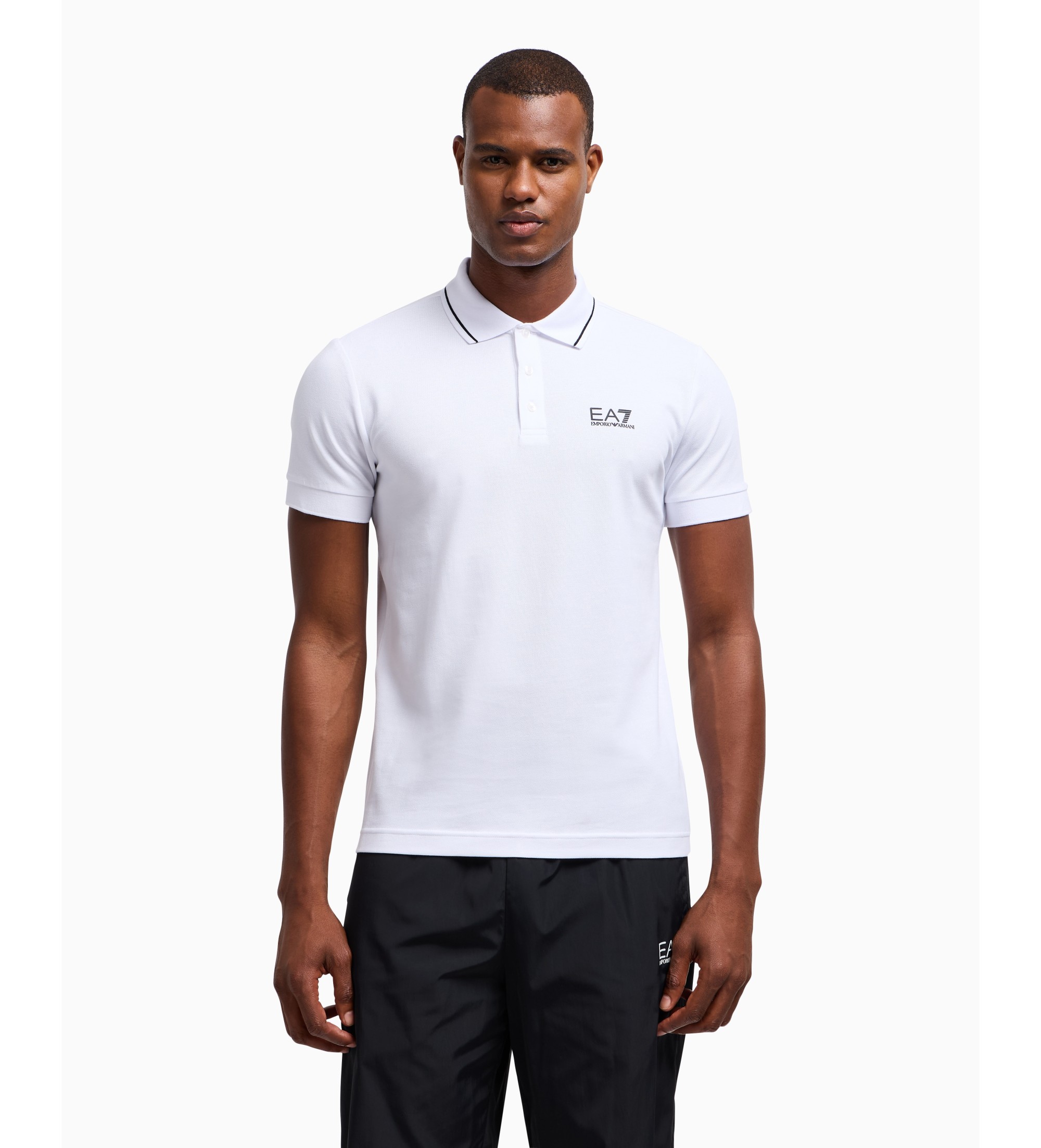 EA7 für Herren. 8NPF16_PJVUZ Lässiges weißes Poloshirt (M), Baumwolle, Kurzarm