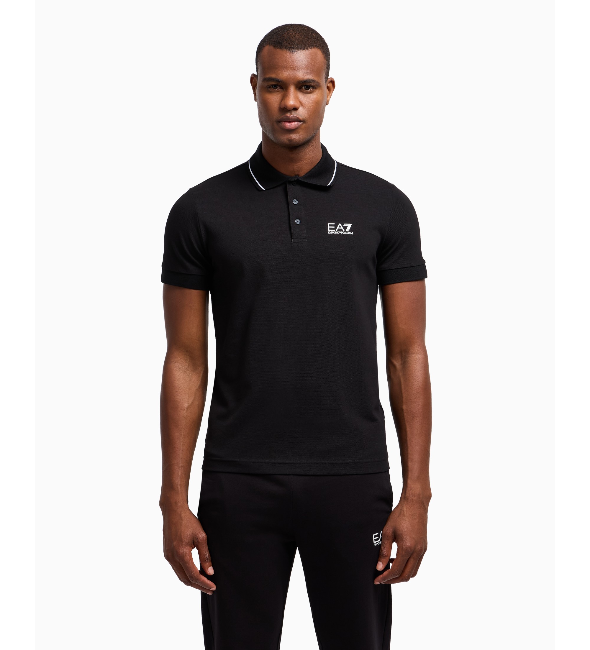 EA7 für Herren. 8NPF16_PJVUZ Lässiges schwarzes Poloshirt (XL), Baumwolle, Kurzarm