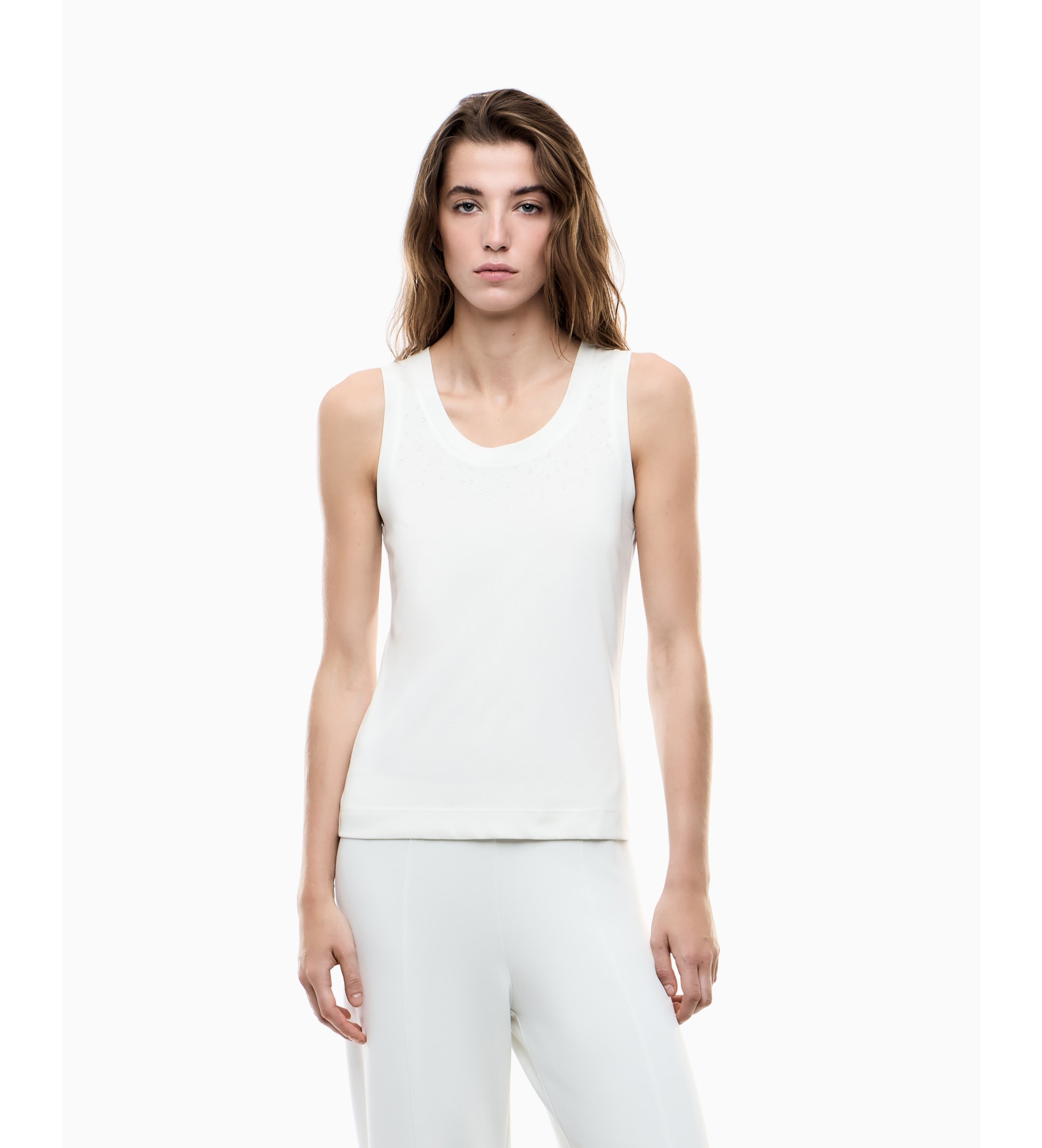 EA7 für Damen. 7W001014_AF13919 Trägertop aus Viskosemischung Precious weiß (S), Lässig, Sportlich, Ärmellos / Hosenträger