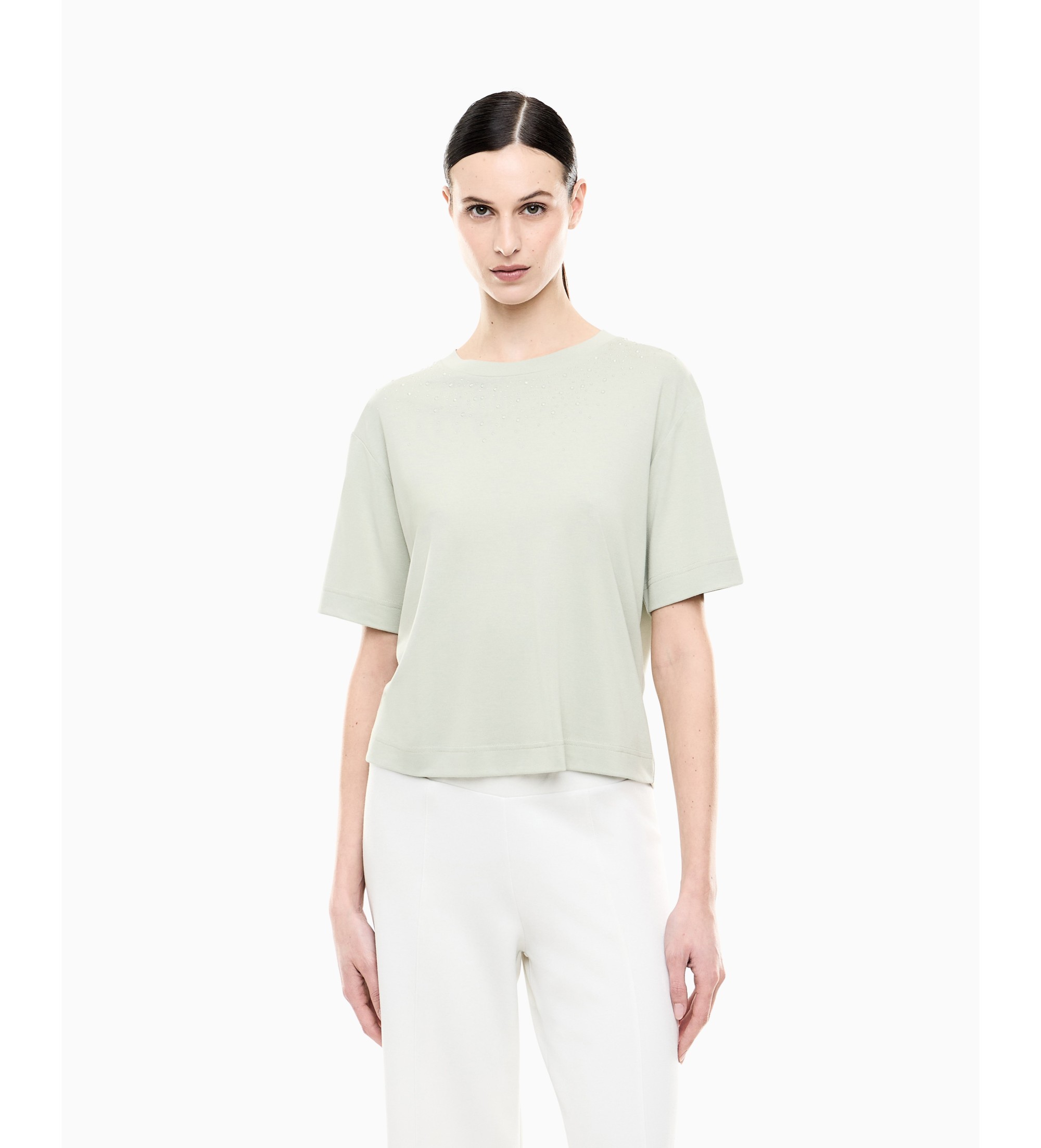EA7 für Damen. 7W001015_AF13919 Precious T-Shirt aus Viskosemischung in Grün (S), Lässig, Sportlich, Kurzarm