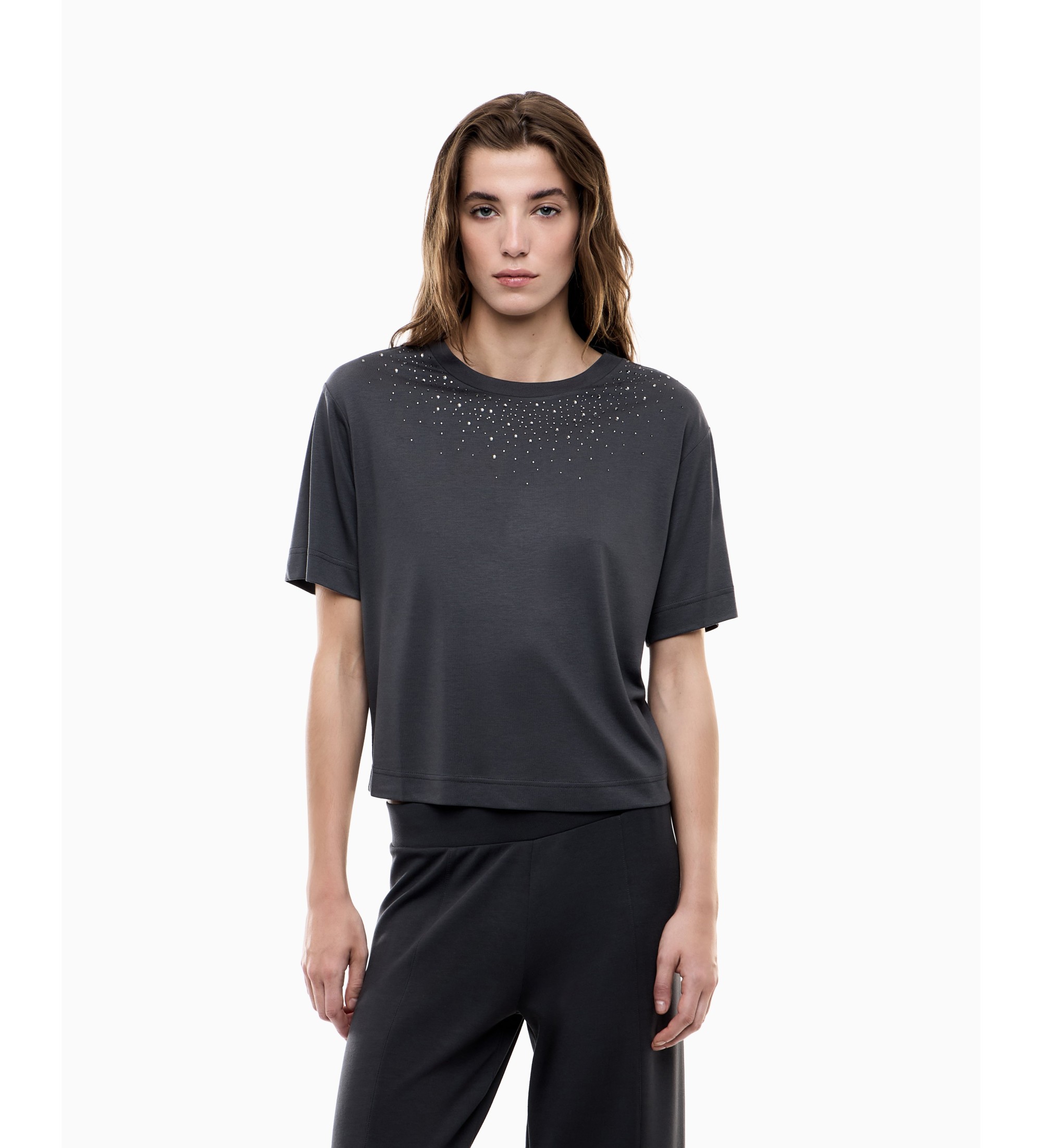 EA7 für Damen. 7W001015_AF13919 Precious graues T-Shirt aus Viskose-Mischung (S), Lässig, Kurzarm