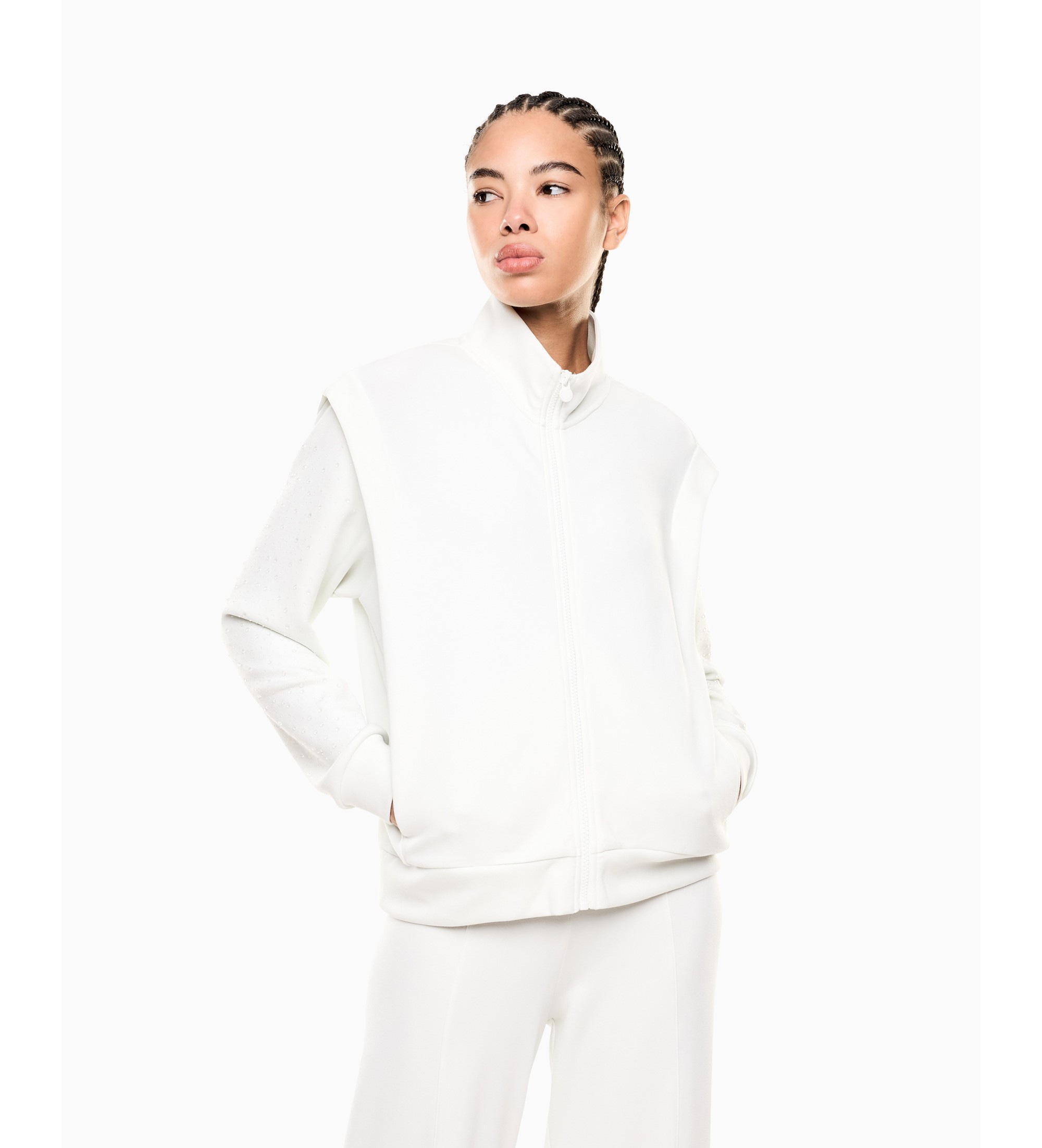 EA7 für Damen. 7W001016_AF24375 Weißes Precious Interlock-Sweatshirt aus Modalmischung (M), Sportlich, Polyester