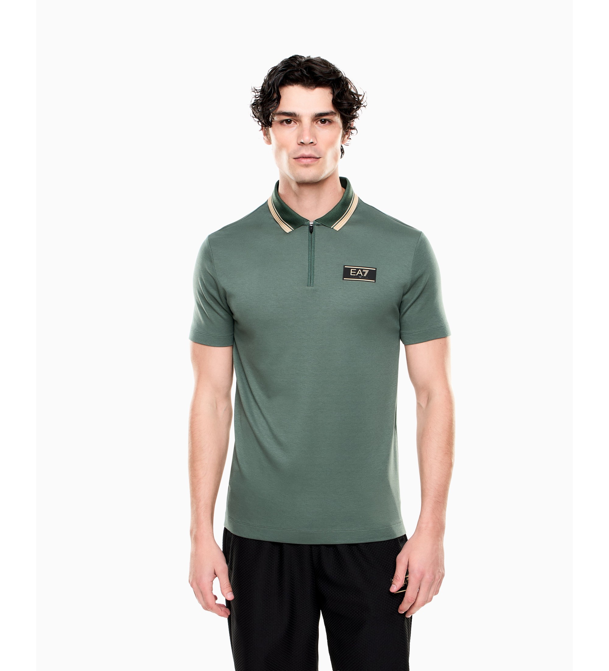 EA7 für Herren. 7M001333_AF13739 Polo Premium Label Koriander (S), Blau, Lässig, Viskose, Kurzarm