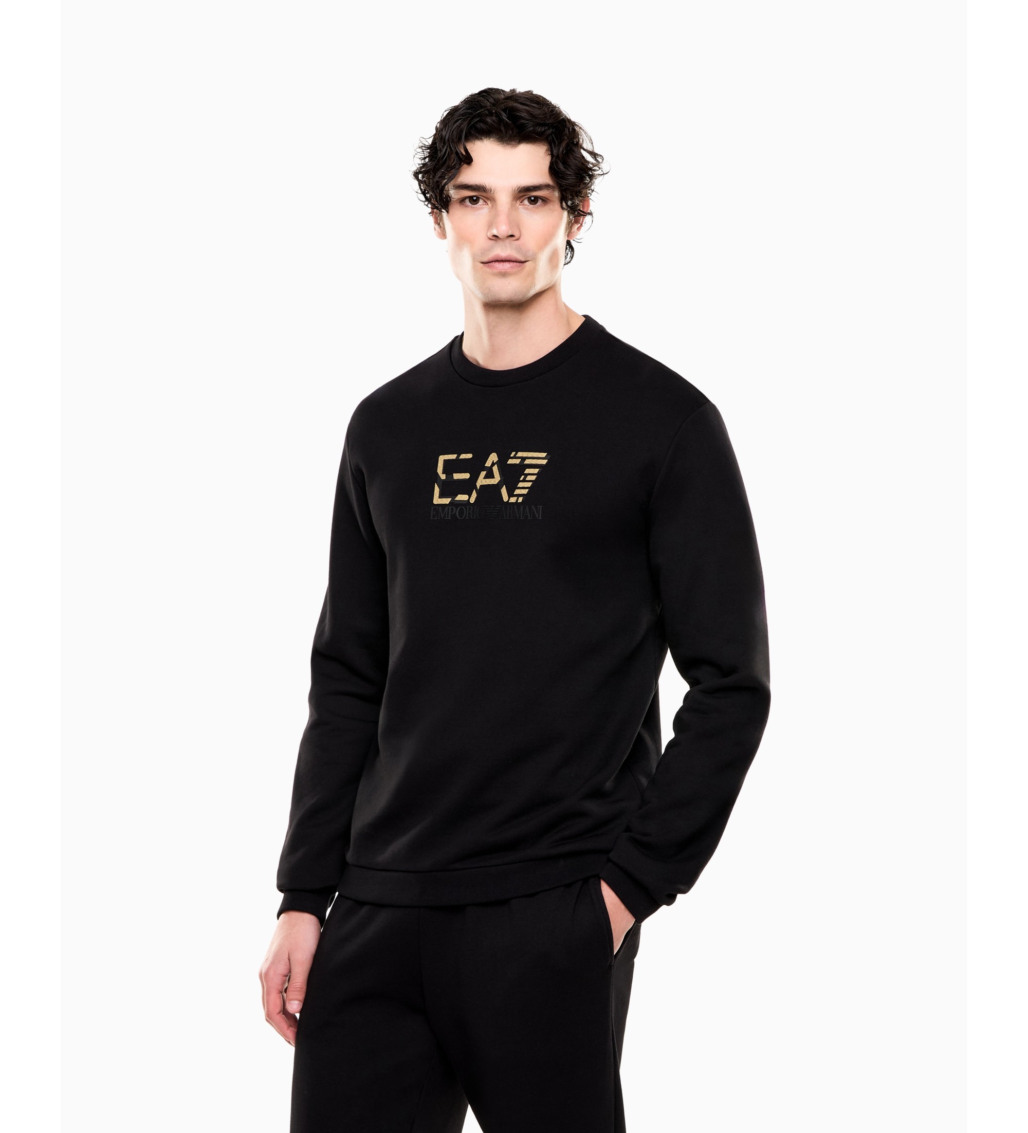 EA7 für Herren. 7M001563_AF17787 Premium Label Sweatshirt schwarz (M), Lässig, Baumwolle
