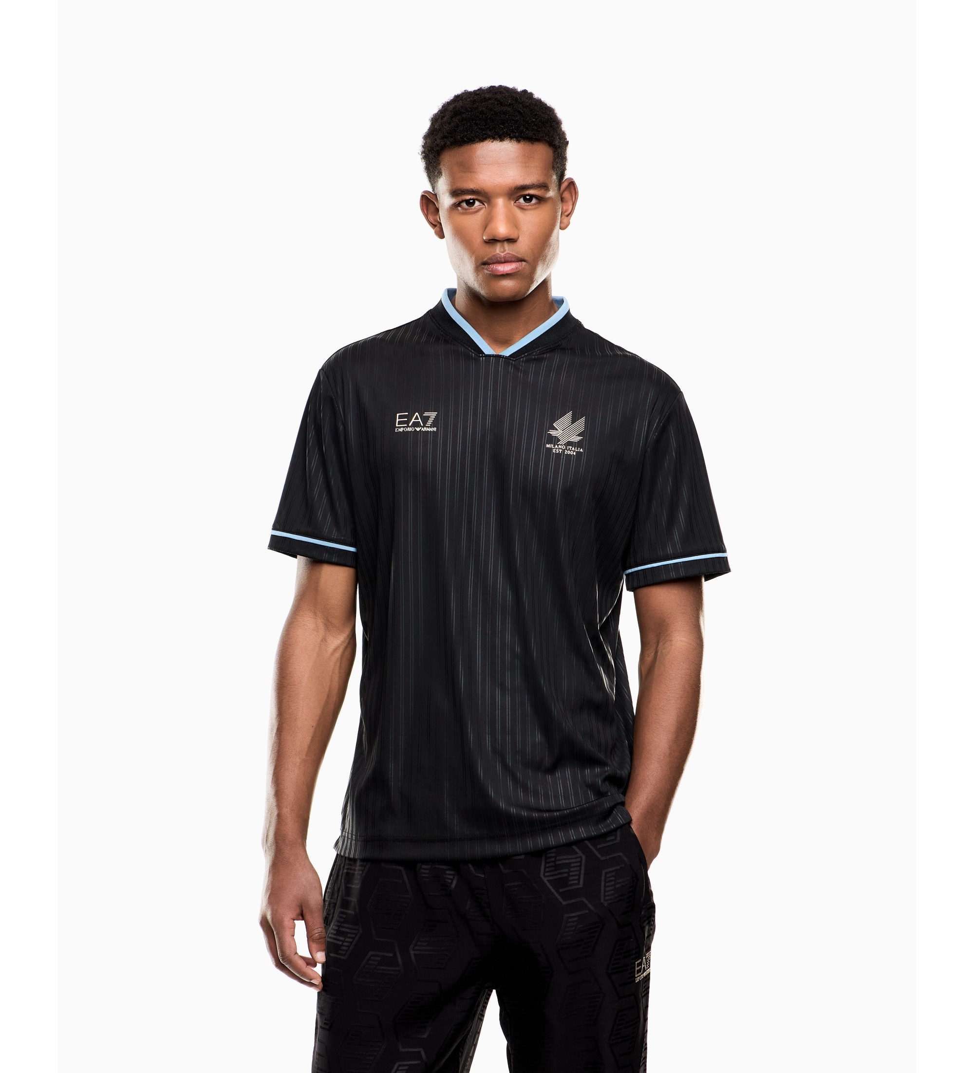 EA7 für Herren. 7M001298_AF24541 Fußball-T-Shirt schwarz (XL), Sportlich, Polyester, Kurzarm