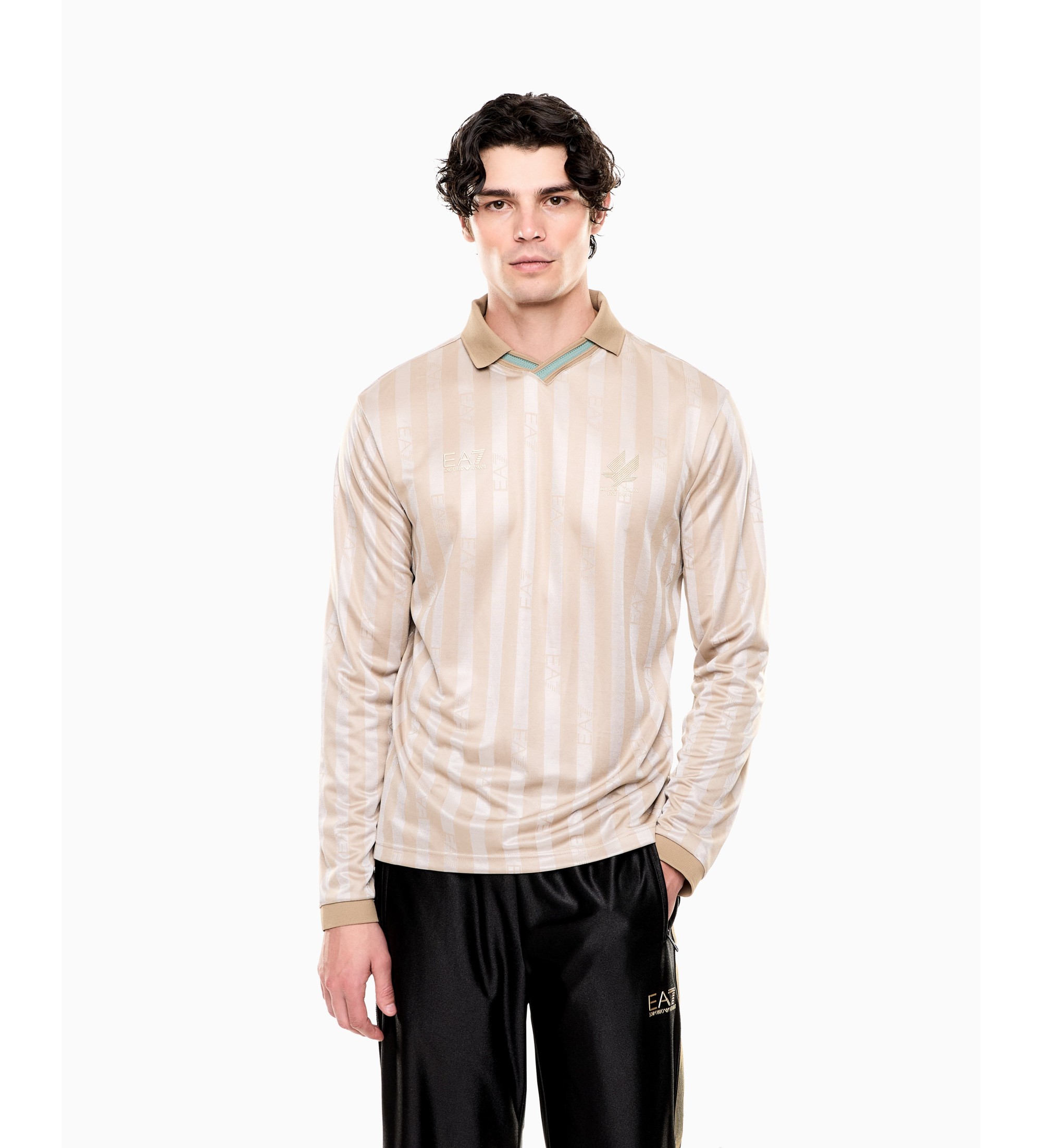 EA7 für Herren. 7M001299_AF21799 Polo Fußball weiß (L), Lässig, Polyester, Langarm
