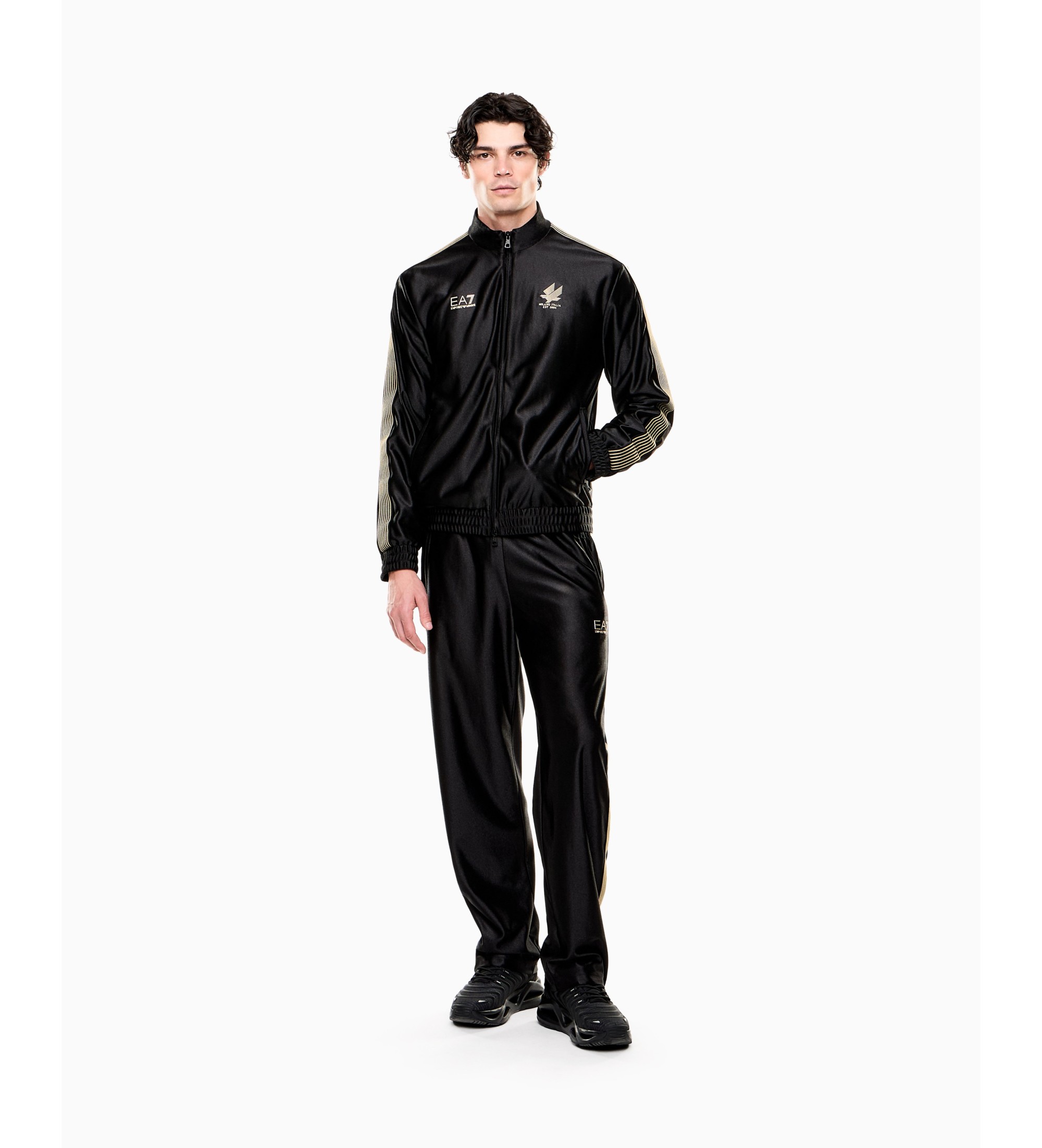 EA7 für Herren. 7M001613_AF21688 Schwarzer Soccer-Trainingsanzug (S), Lässig, Sportlich, Polyester, Langarm