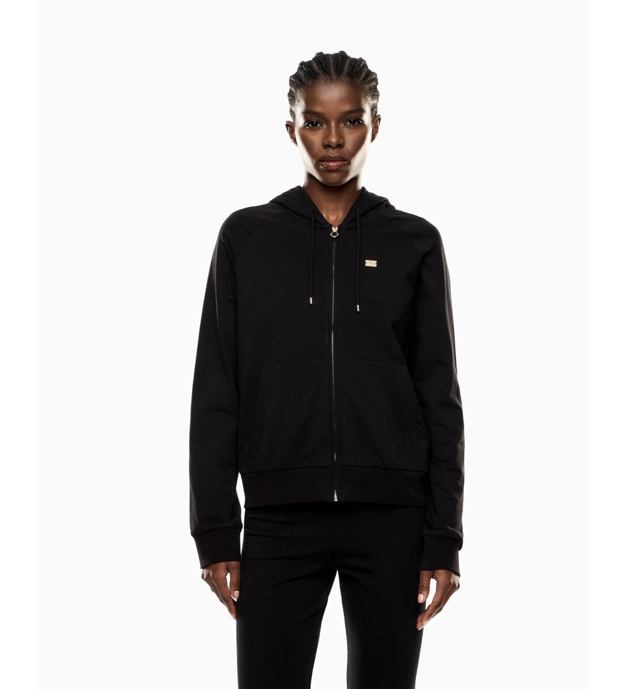 EA7 für Damen. 7W000458_AF13135 Core Lady Kapuzensweatshirt schwarz (XXS), Lässig, Baumwolle, Kurzarm