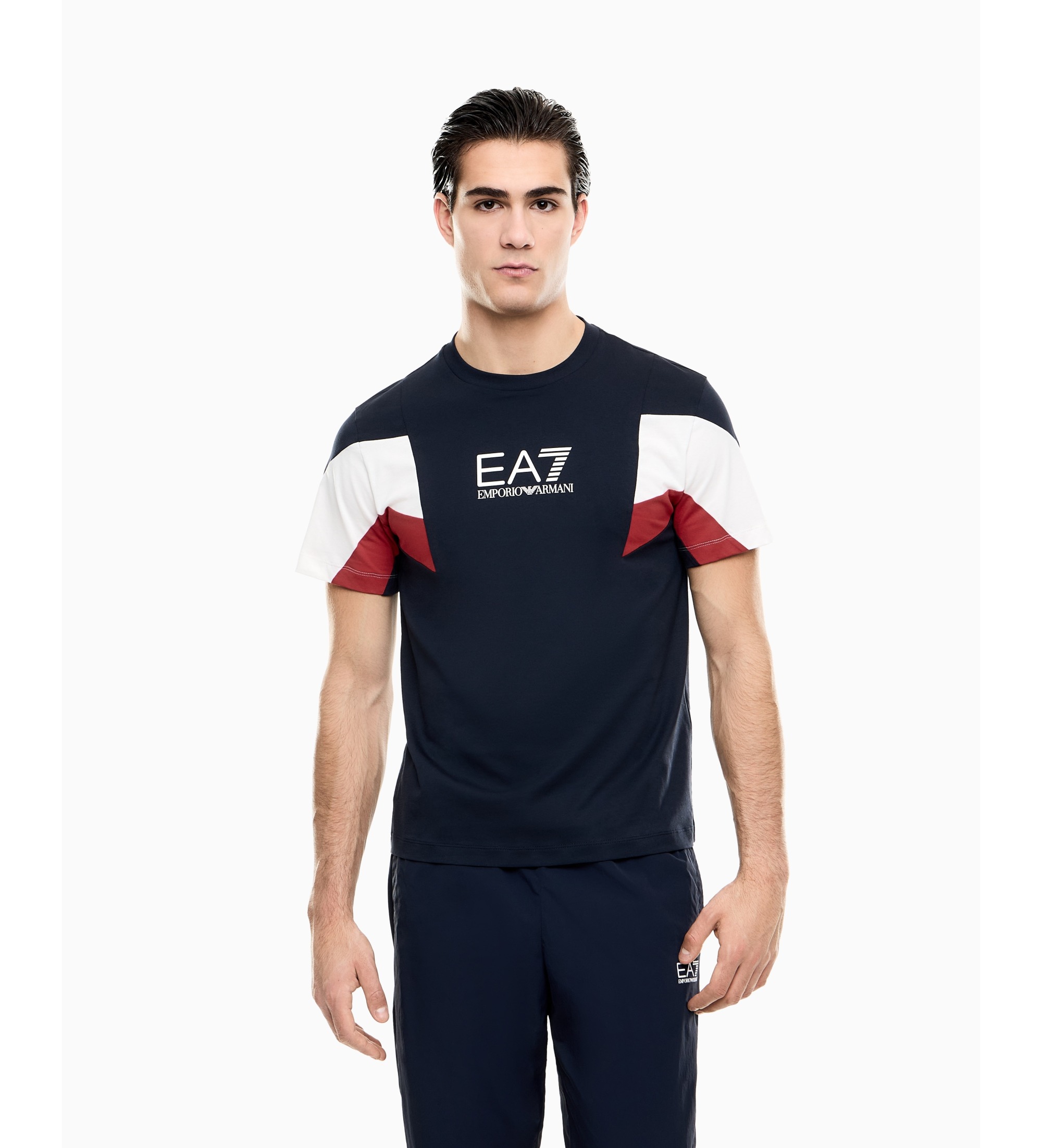 EA7 für Herren. 7M001603_AF12503 Sommer Block T-Shirt Marineblau (M), Lässig, Sportlich, Baumwolle, Kurzarm