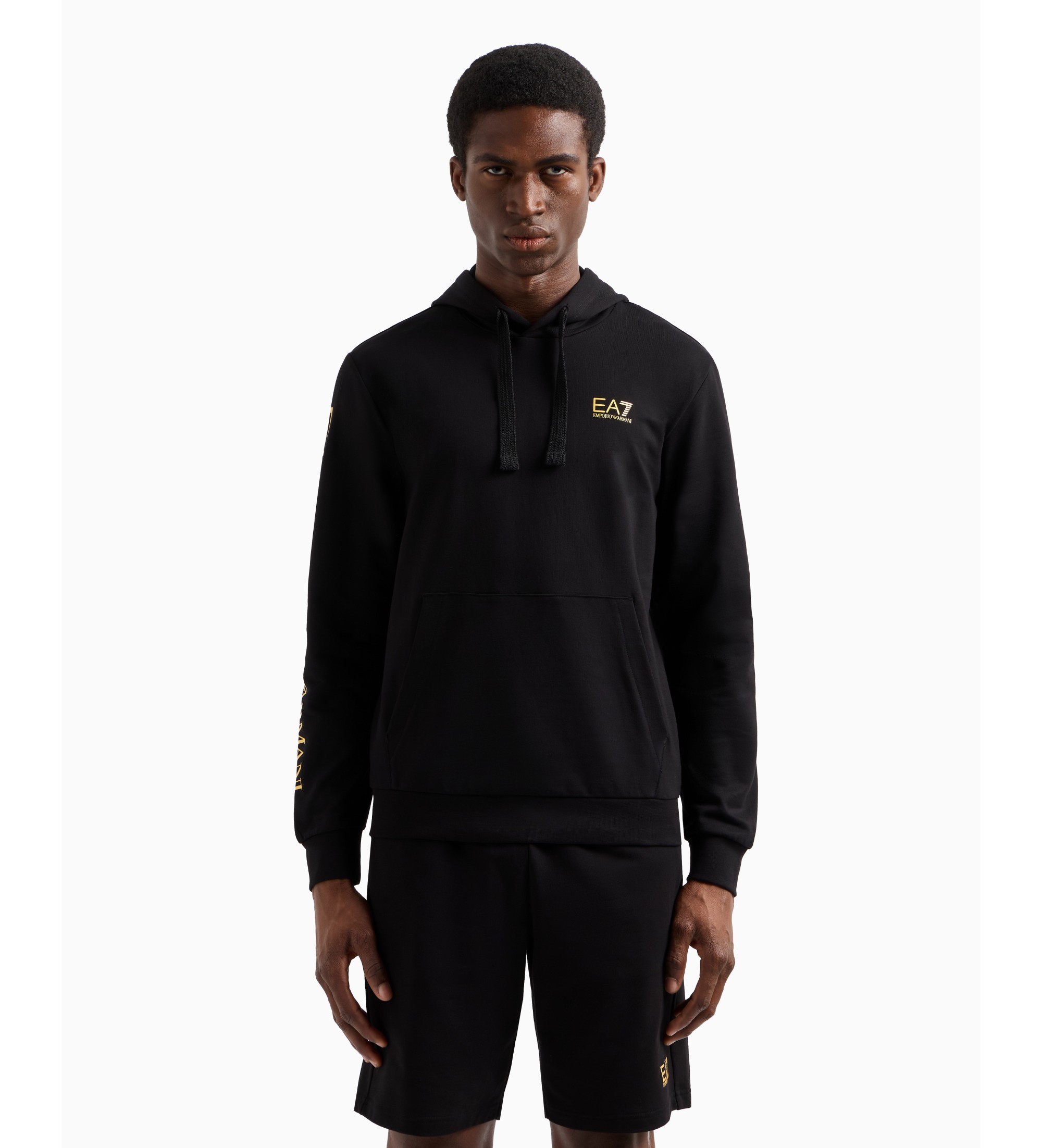 EA7 für Herren. 7M000569_AF13512 Baumwoll-Kapuzenpullover mit Reißverschluss Logo Series schwarz (XL), Lässig, Sportlich, Baumwolle, Multisp