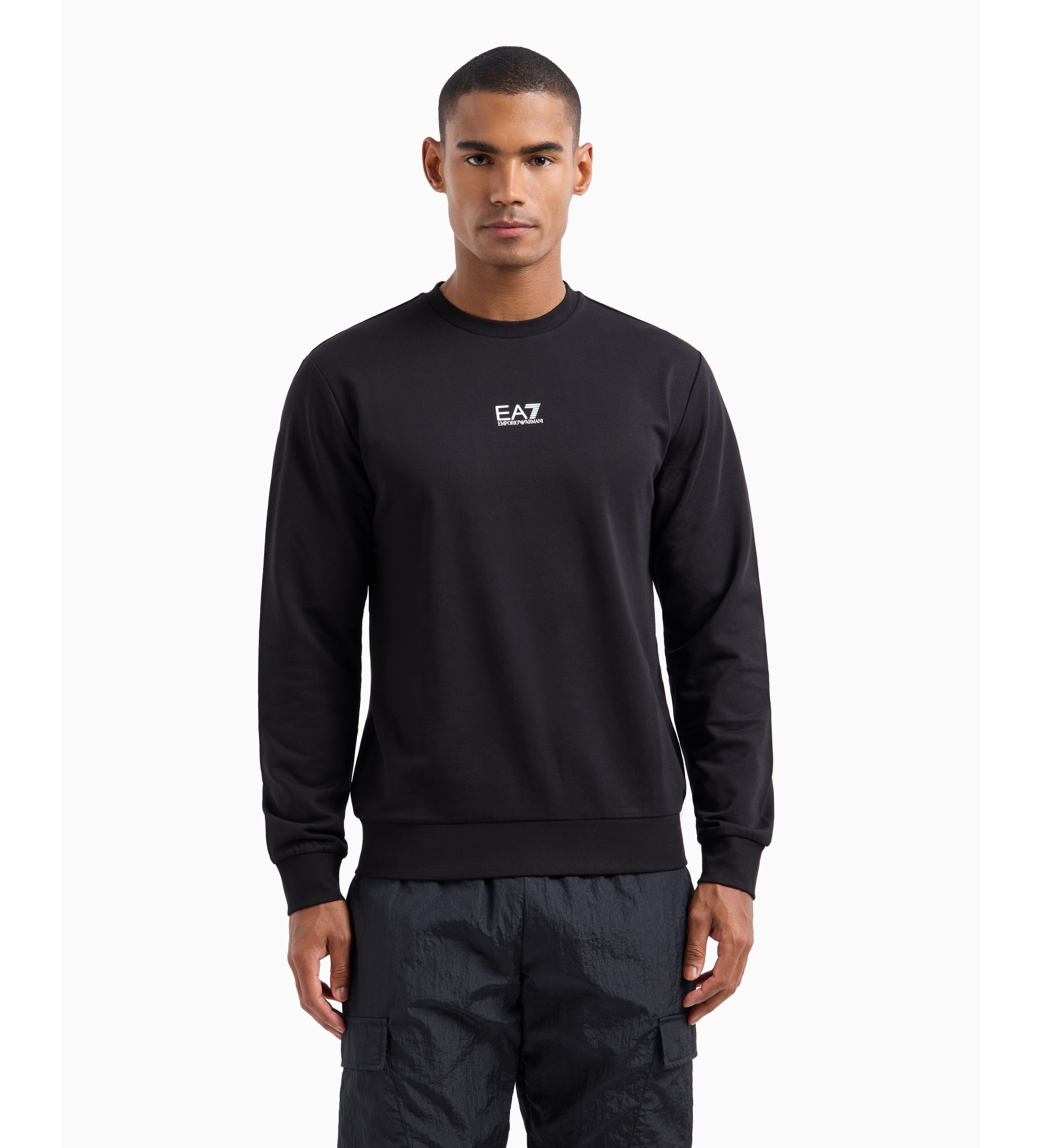 EA7 für Herren. 8NPM30_PJVRZ Sweatshirt mit Rundhalsausschnitt aus Baumwolle Core identity schwarz (XL), Lässig, Sportlich