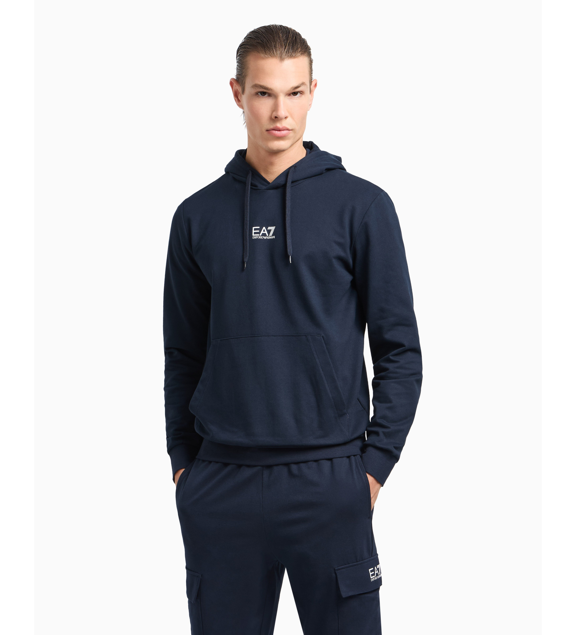 EA7 für Herren. 8NPM32_PJVRZ Core Identity Kapuzensweatshirt aus Baumwolle mit Kapuze, navy (S), Lässig, Langarm, Marine