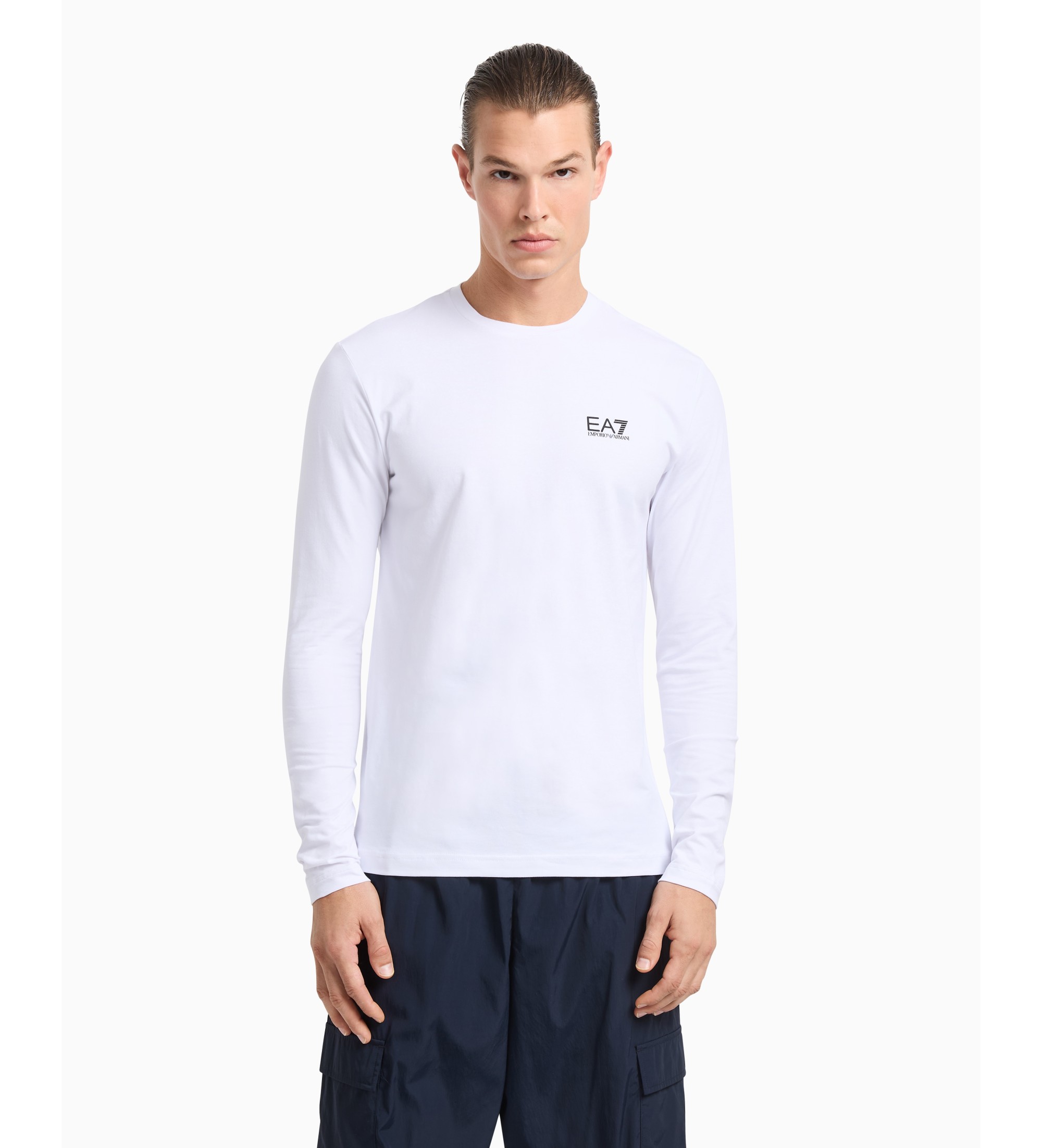 EA7voor mannen. 8NPT28_PJVQZ Katoenen t-shirt met lange mouwen Core Identity wit (4XL), Casual, Sportief, Meerdere sporten