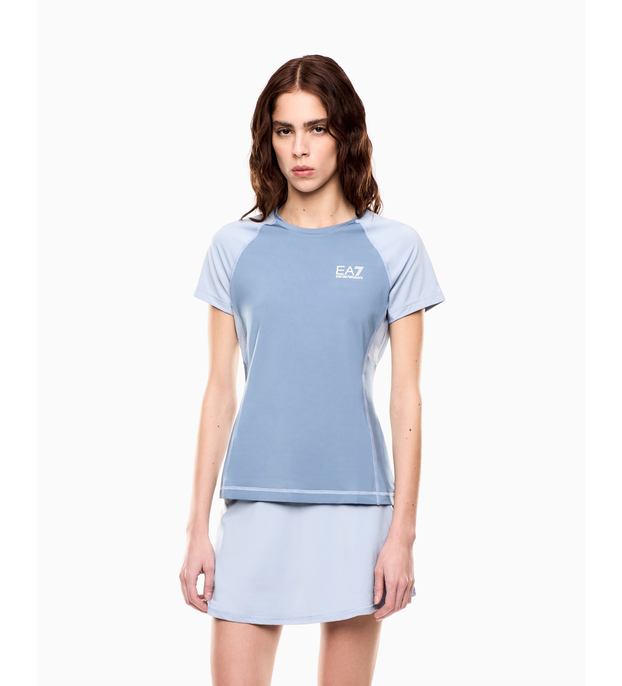 EA7 für Damen. 7W000890_AF14524 Tennis-T-Shirt blau (L), Sportlich, Multisport, Polyamid, Kurzarm