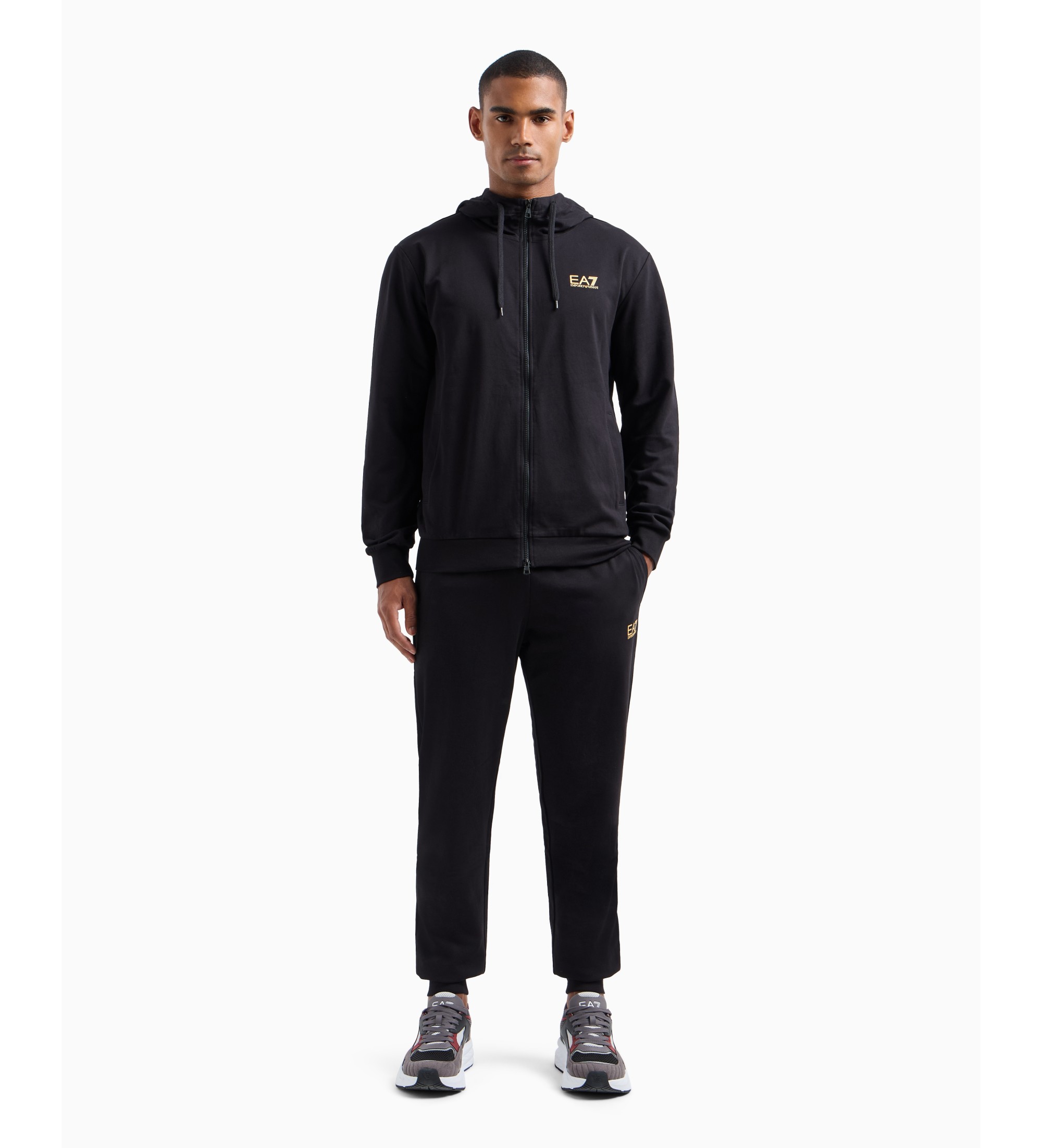 EA7voor mannen. 8NPV63_PJVRZ Katoenen trainingspak Core Identity zwart (L), Casual, Sportief, Meerdere sporten, Lange mouwen