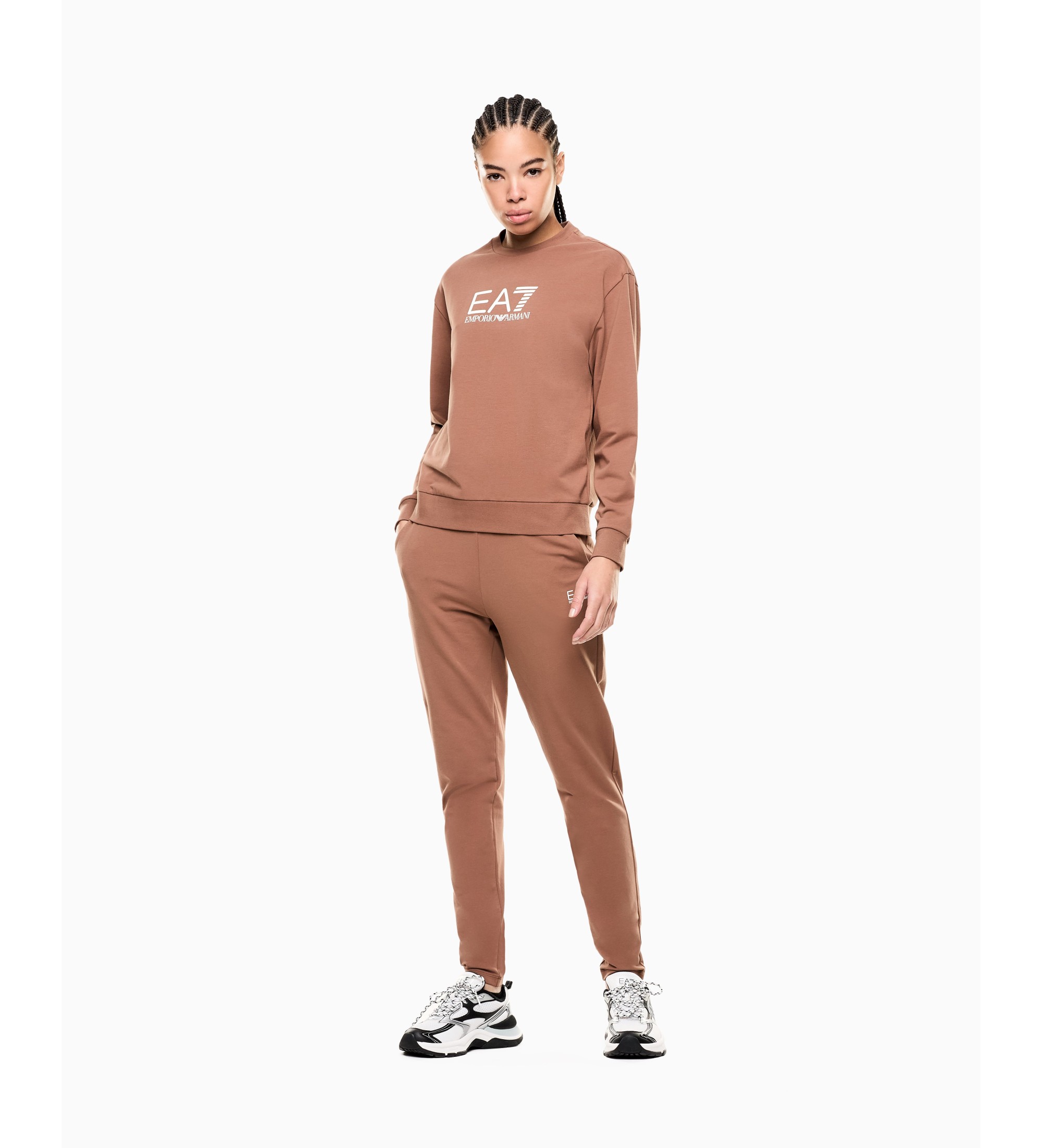 EA7 für Damen. 7W000115_AF13135 Trainingsanzüge W braun (S), Lässig, Sportlich, Baumwolle, Laufen, Sportbekleidung, Multisport, Langarm