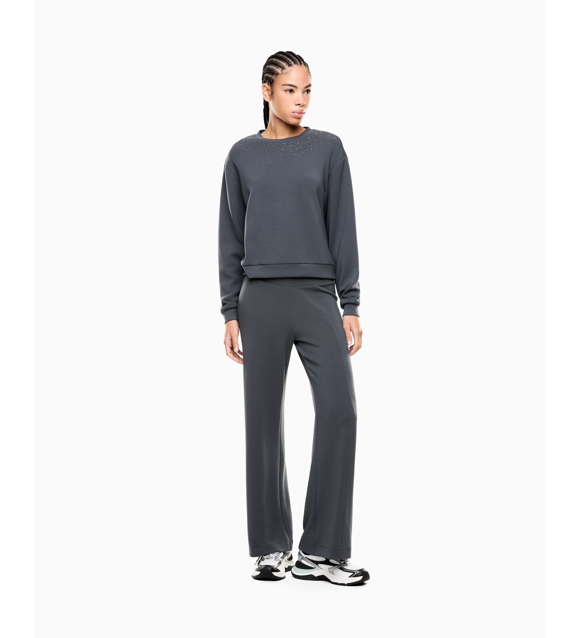 EA7 für Damen. 7W000975_AF24375 Trainingsanzug aus grauer elastischer Modal-Mischung (M), Sportlich, Polyester, Langarm
