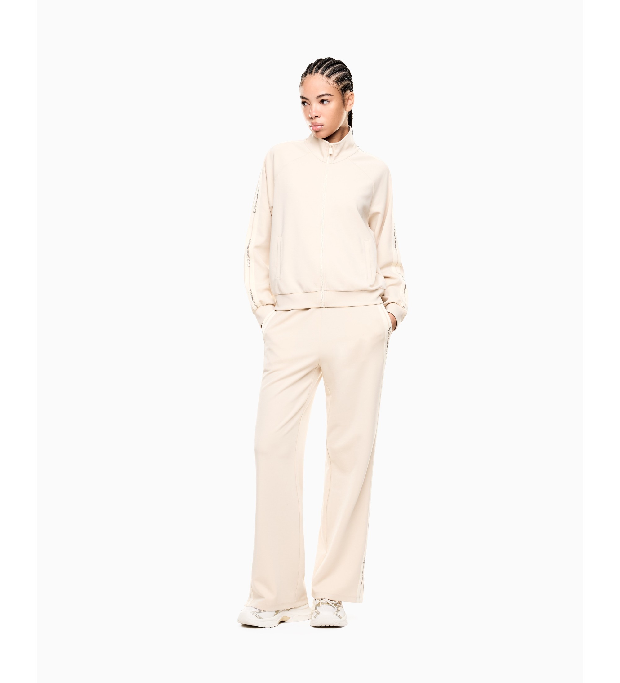 EA7 für Damen. 7W000979_AF12501 Beige Modal-Trainingsanzug (S), Lässig, Sportlich, Recyceltes Polyester