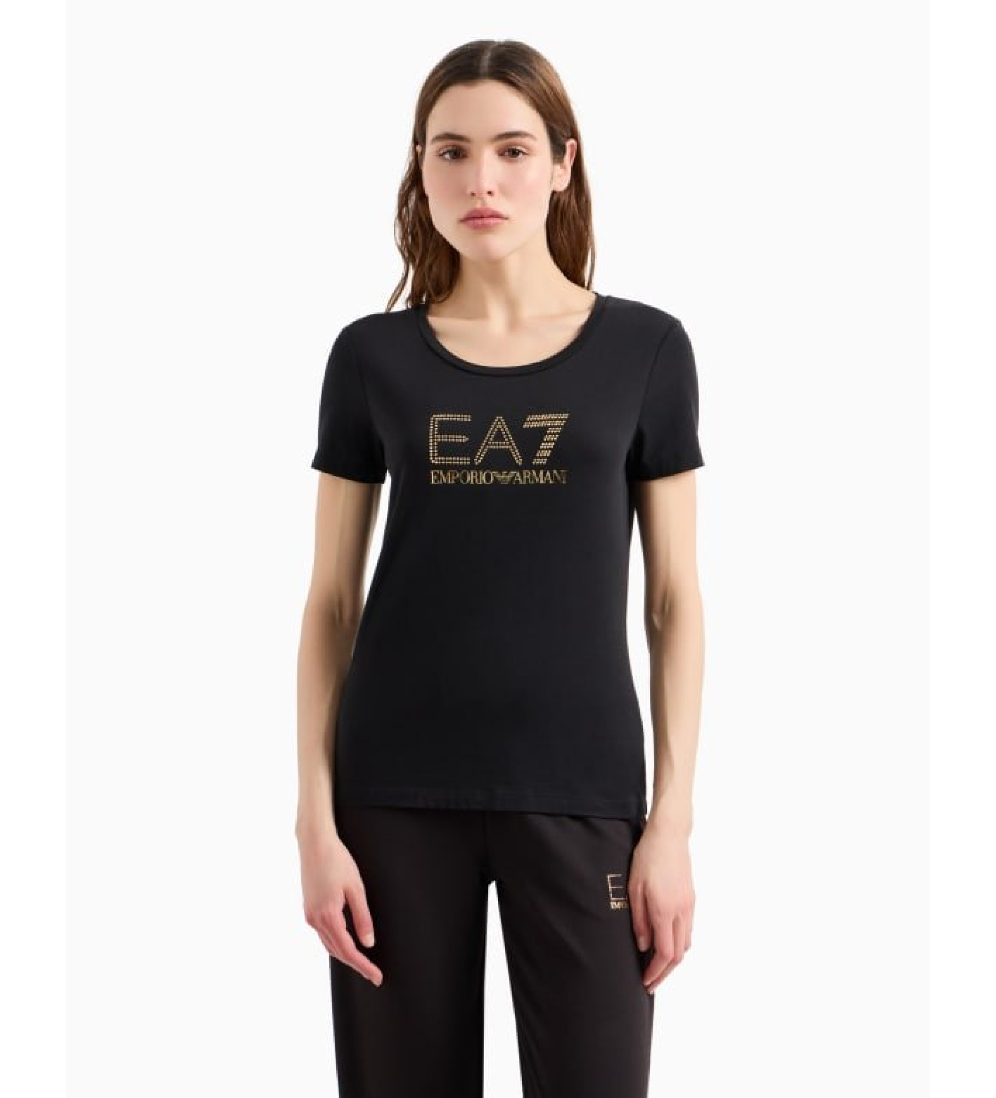 EA7 für Damen. 8NTT67_TJDQZ T-Shirt mit schwarzer Evolution maxilogotype (M), Lässig, Baumwolle, Kurzarm