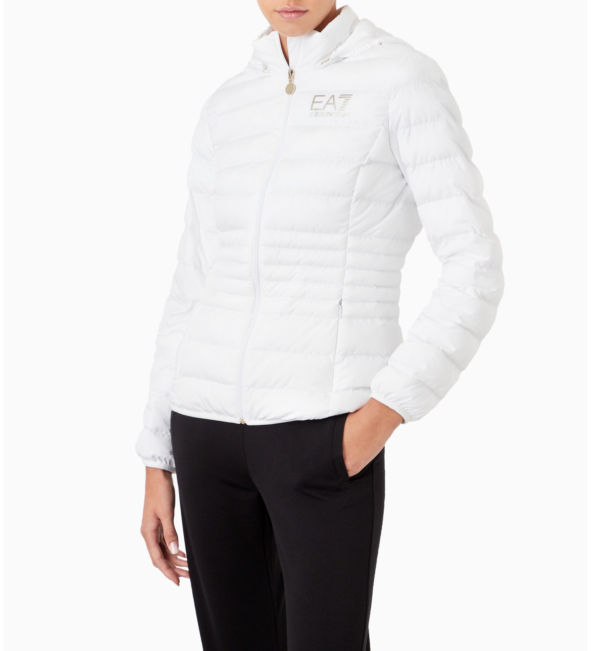 EA7 für Damen. 8NTB23_TNF8Z Faltbare Daunenjacke Core mit Kapuze weiß (S), Lässig, Polyester, Langarm