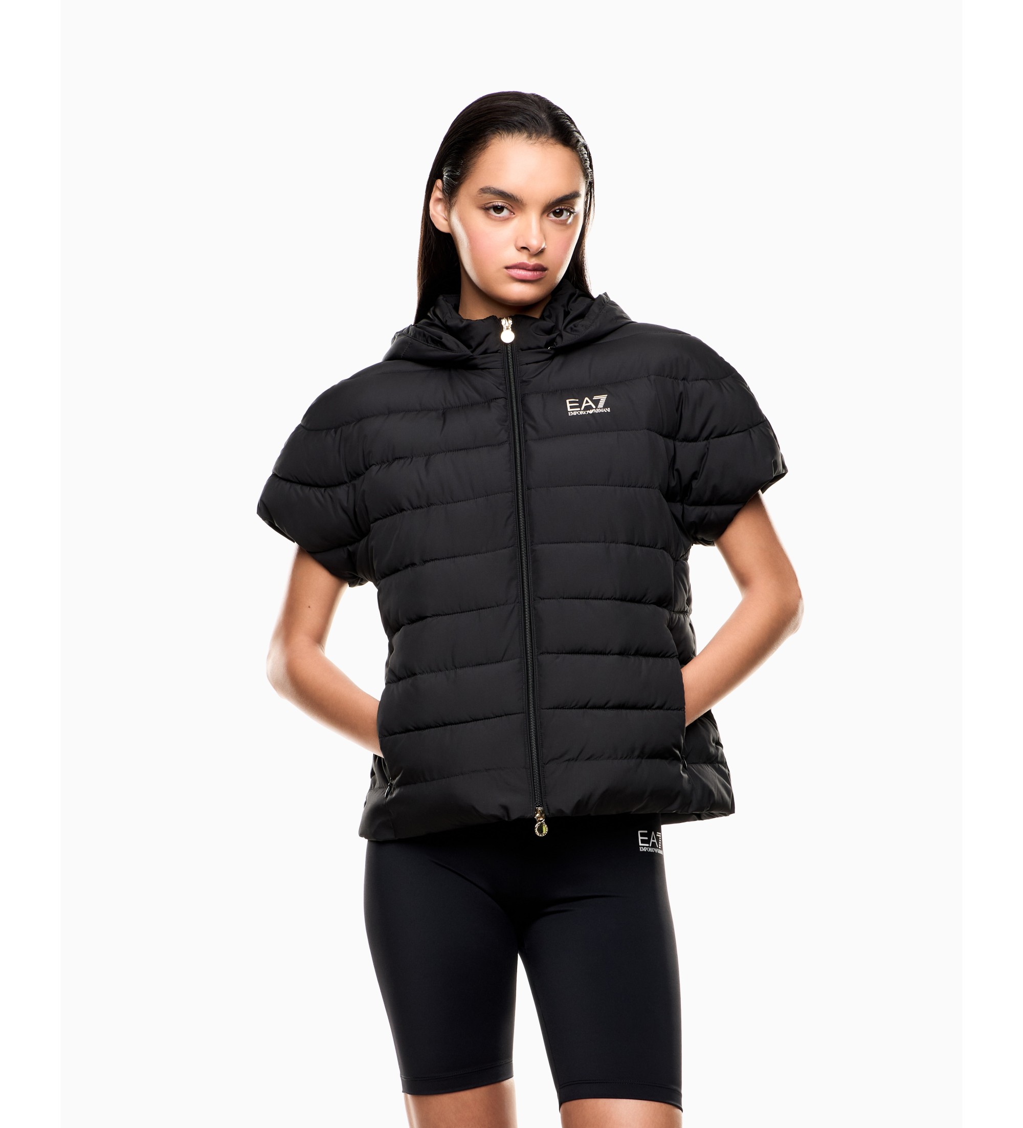 EA7 für Damen. 7W000477_AF12476 Core Lady Faltbare Jacke schwarz (S), Lässig, Sportlich, Multisport, Polyester, Ärmellos / Hosenträger