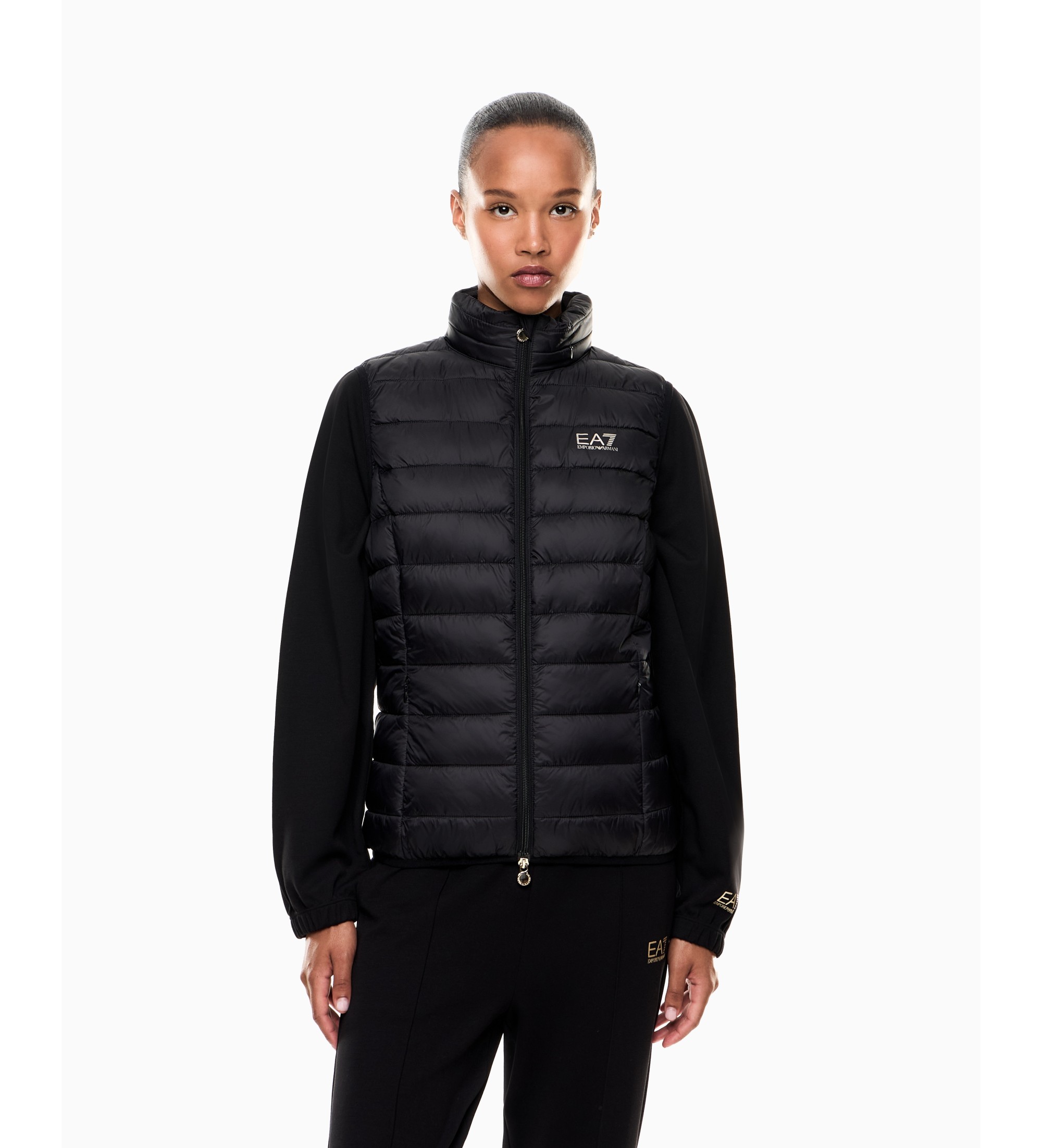 EA7 für Damen. 7W000472_AF12477 Faltbare gepolsterte Weste Core schwarz (S), Lässig, Polyamid