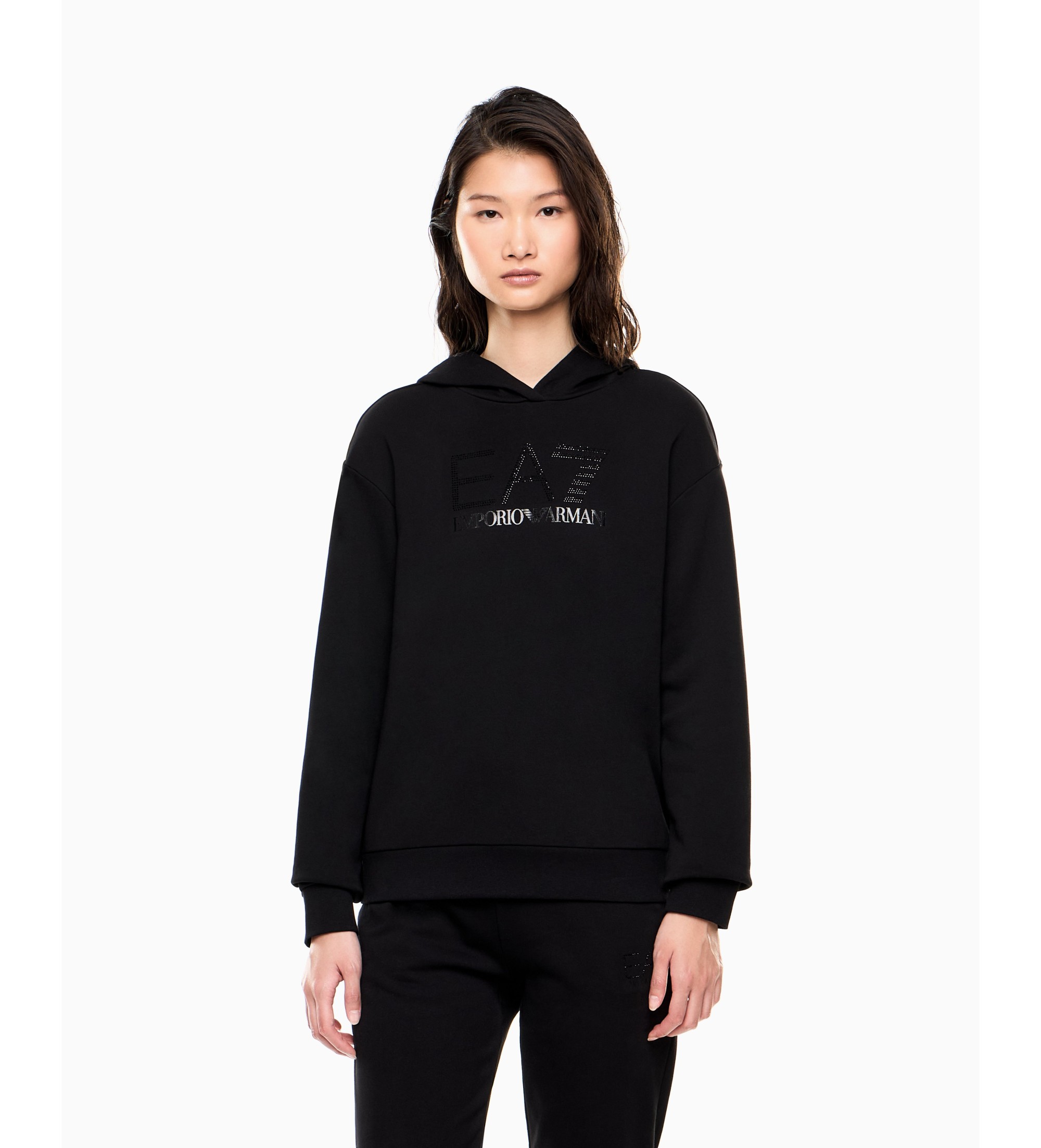 EA7 für Damen. 7W000537_AF15831 Fancy Strass Sweatshirt schwarz (L), Lässig, Sportlich, Baumwolle